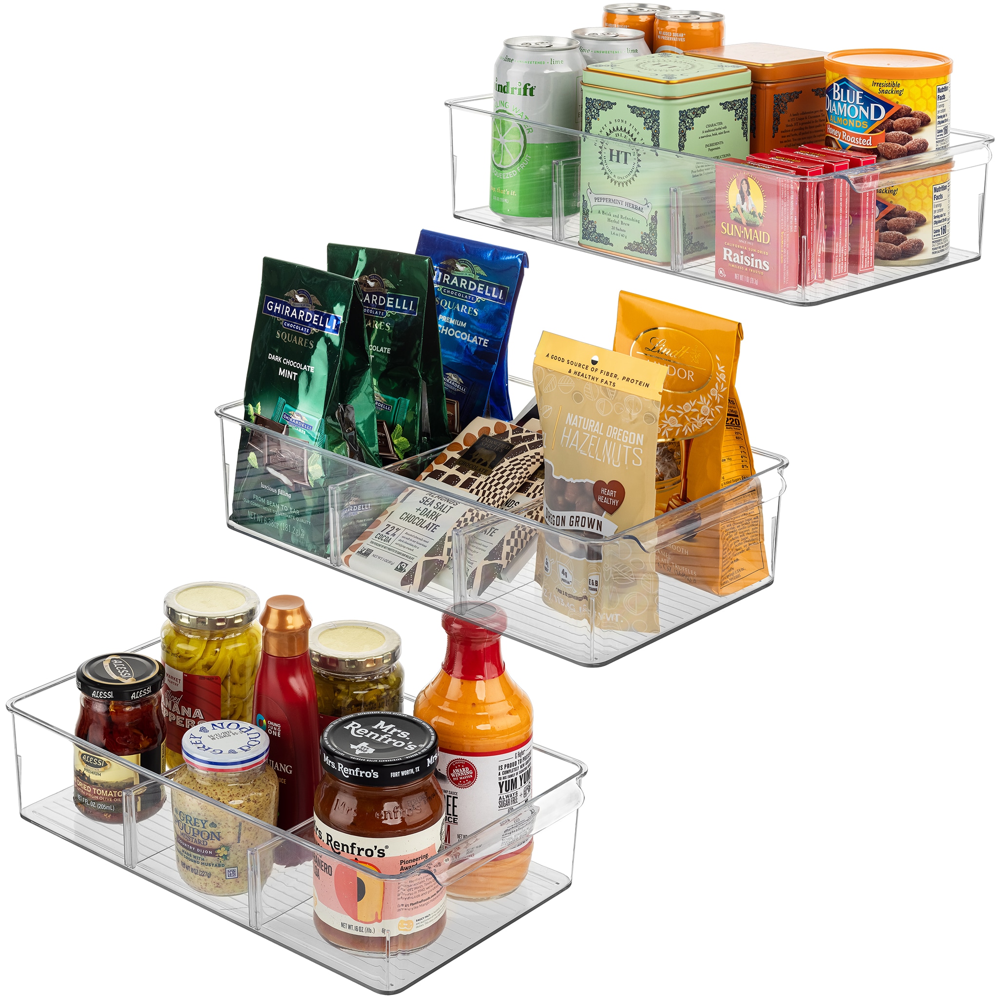 SORBUS PN-FDIV3 3 -Pack ( 3.7-in W x 3.25-in H x 14.37-in D ) Clear Plastic Stackable Bin