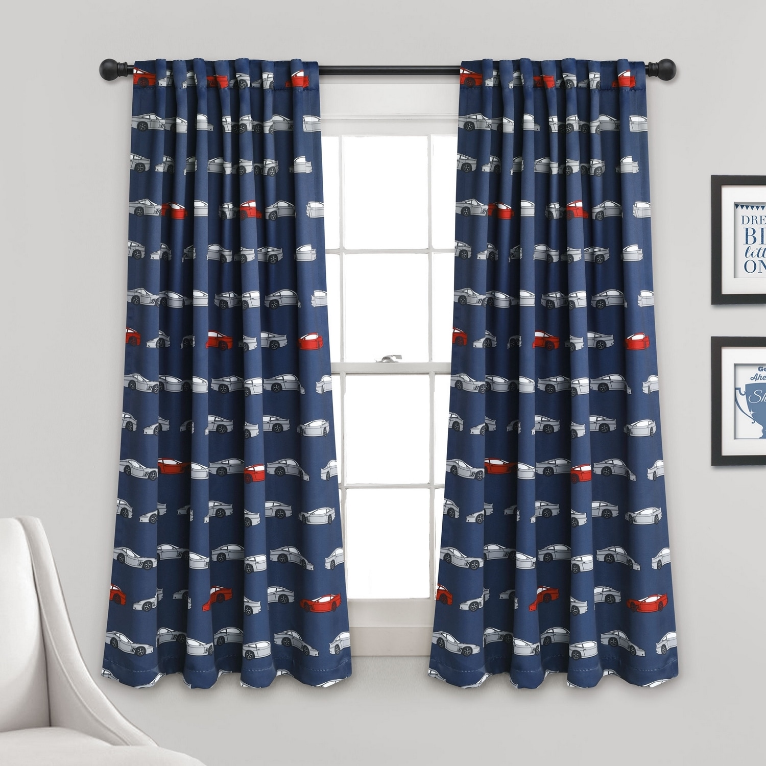Lush Decor 16T007853 63-Inches Navy Light filtering Back tab Curtain panel pair