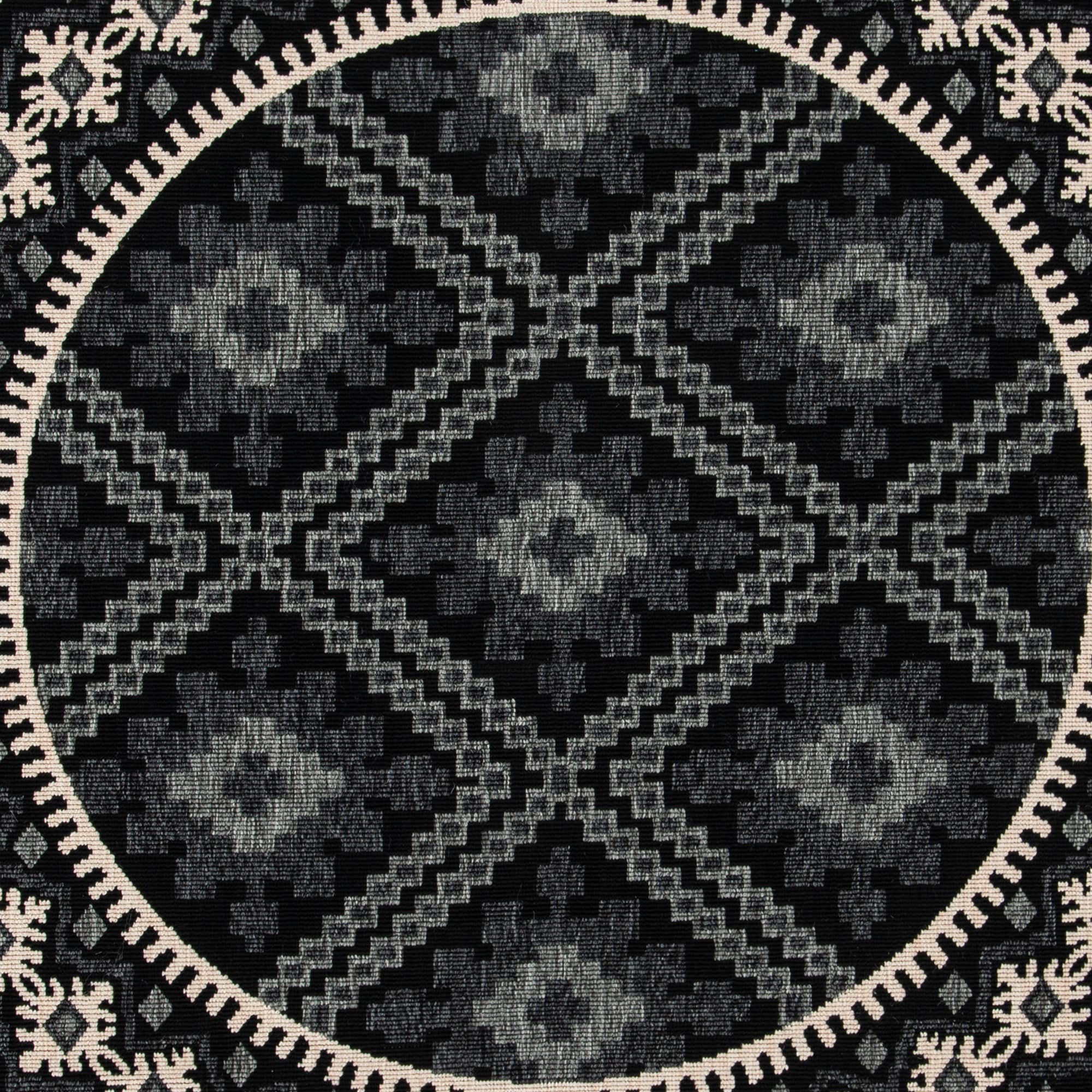Easycare Veranda Black & Cream Synthetic 3' Round Indoor/Outdoor Rug