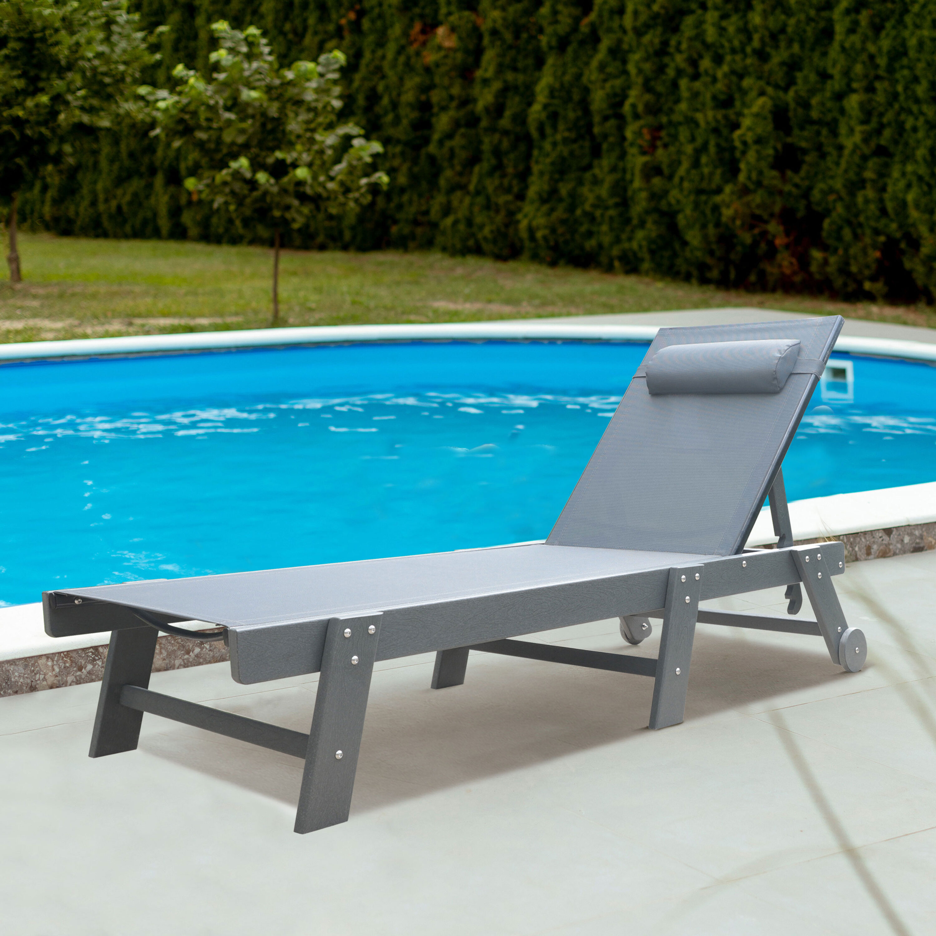 VEIKOUS Gray Hdpe Frame Stationary Chaise Lounge Chair with Gray Solid ...