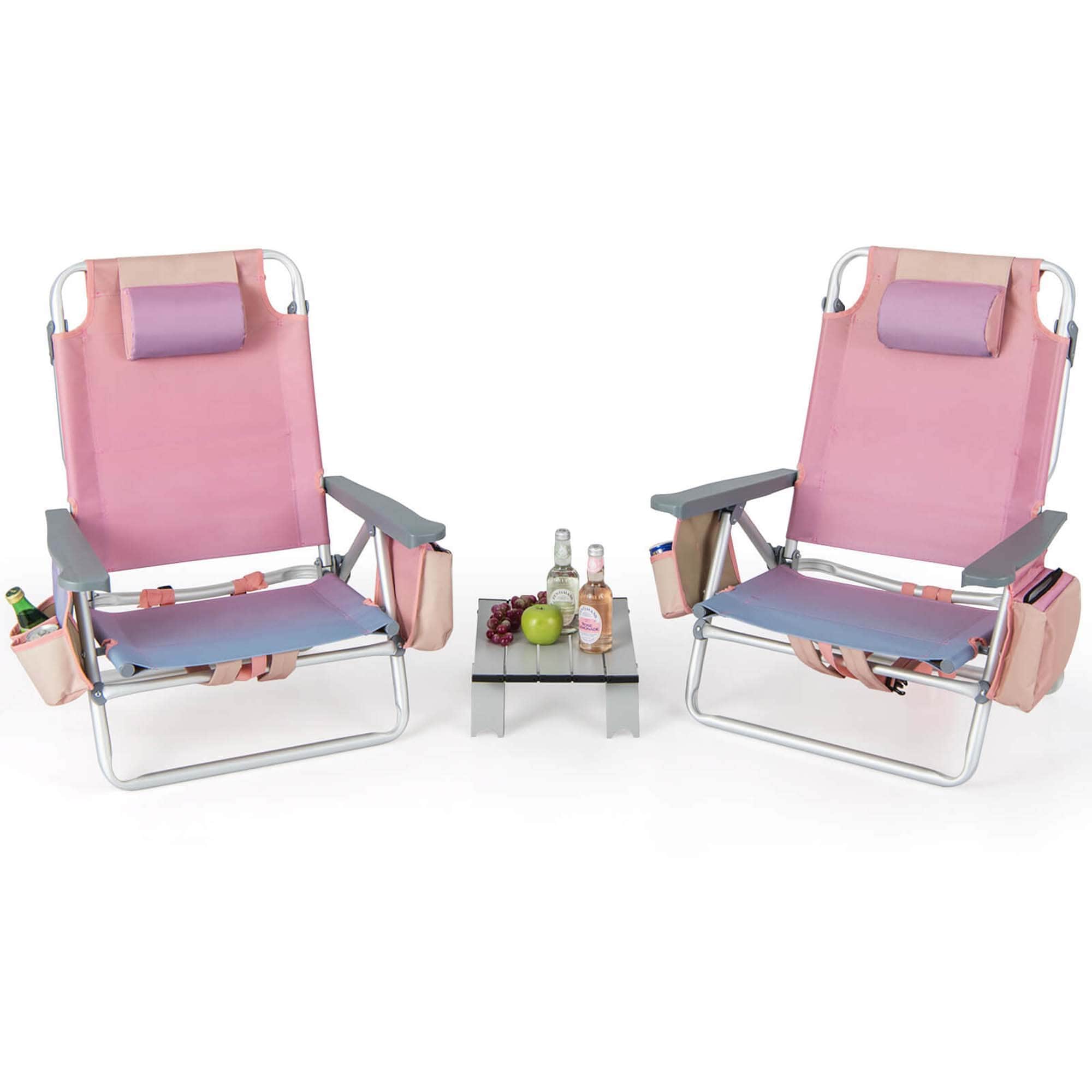 Costway HCST00476 Set of 2 White Aluminum Frame Stationary Balcony Chair with Pink Solid Seat