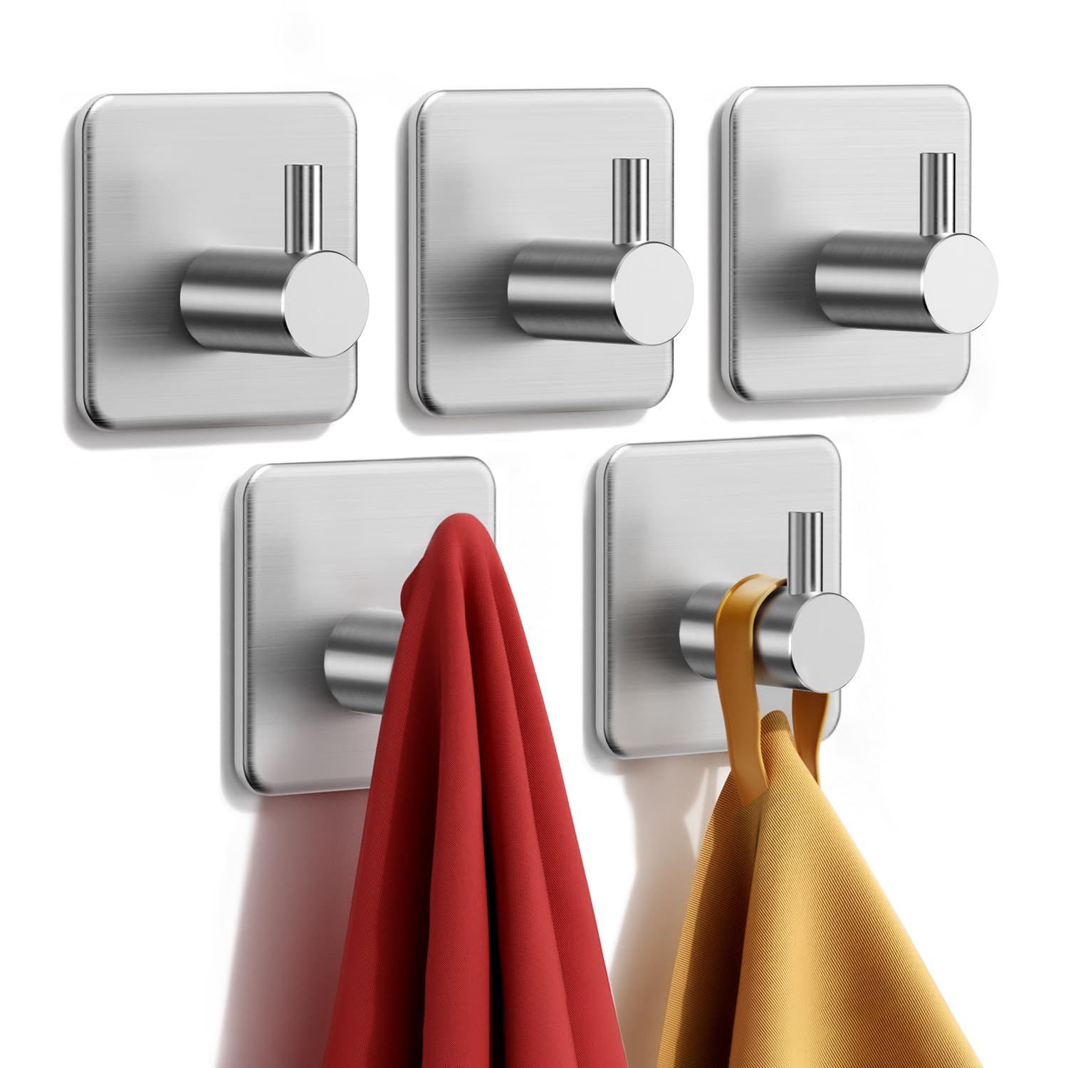 Linder Group Inc Adhesive wall hooks heavy duty stainless steel 30 lb load capacity waterproof rustproof towel and coat hangers for bathroom kitchen office 5 pack