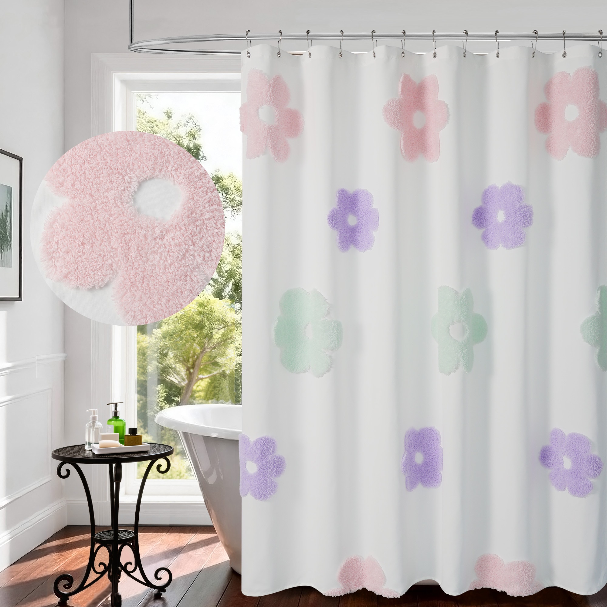 Awesome Home 72-in W x 72-in L Tufted Flower Polyester Shower Curtain