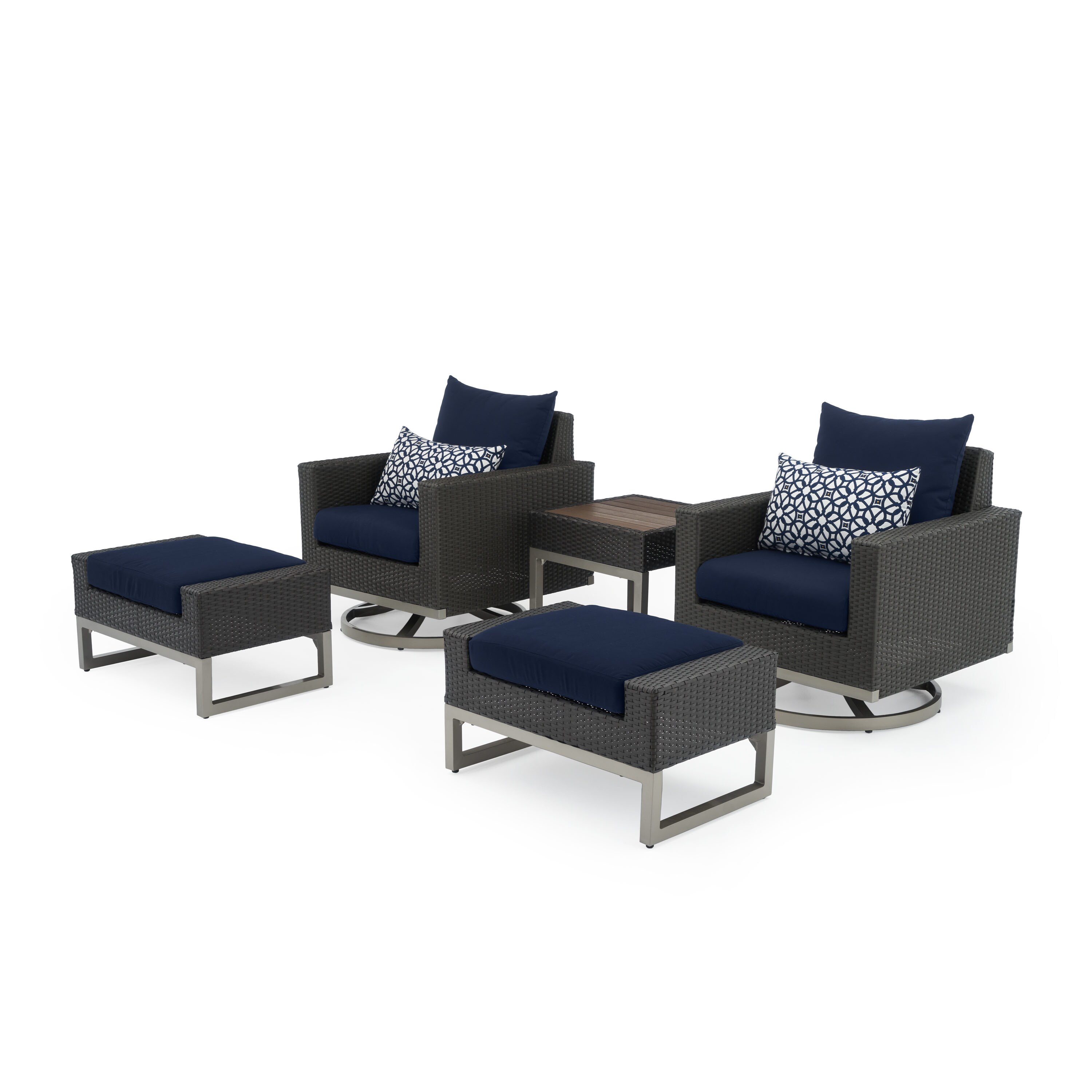 RST Brands OP-PECLB5M-MILOENVYK Milo 5 -Piece Wicker Patio Conversation Set with Blue Sunbrella Cushions
