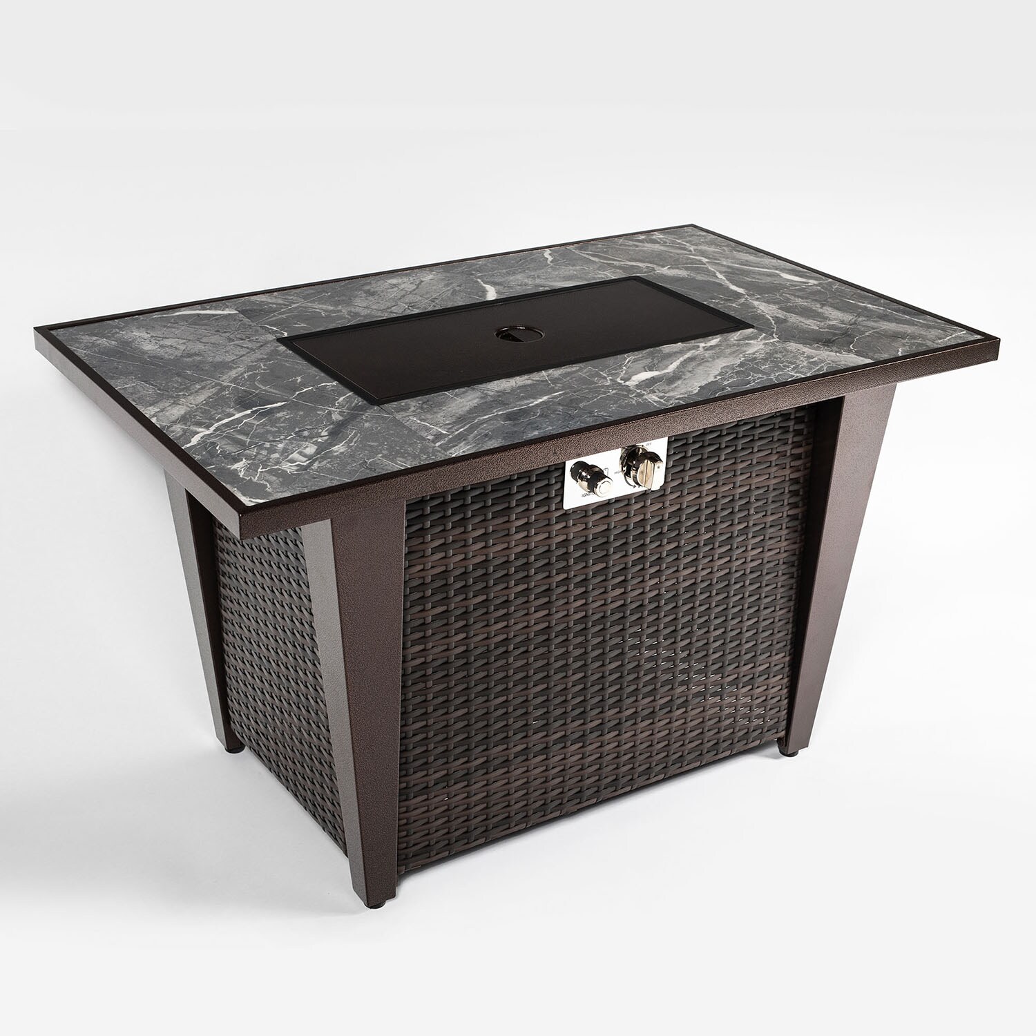 42-Inch Brown Wicker and Marble Gas Fire Pit Table