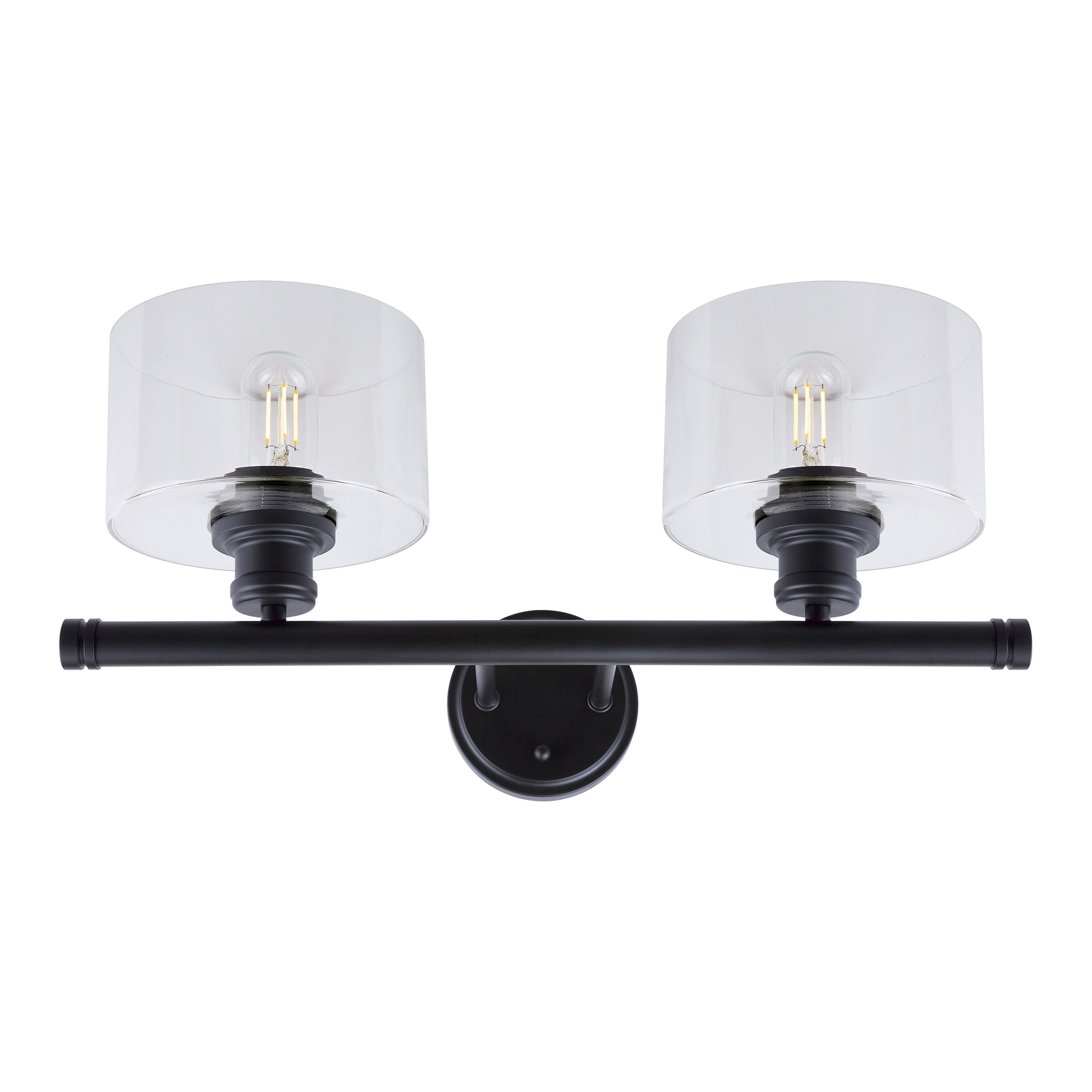Zane Modern Black Cylinder 2-Light Bath Vanity with Clear Glass