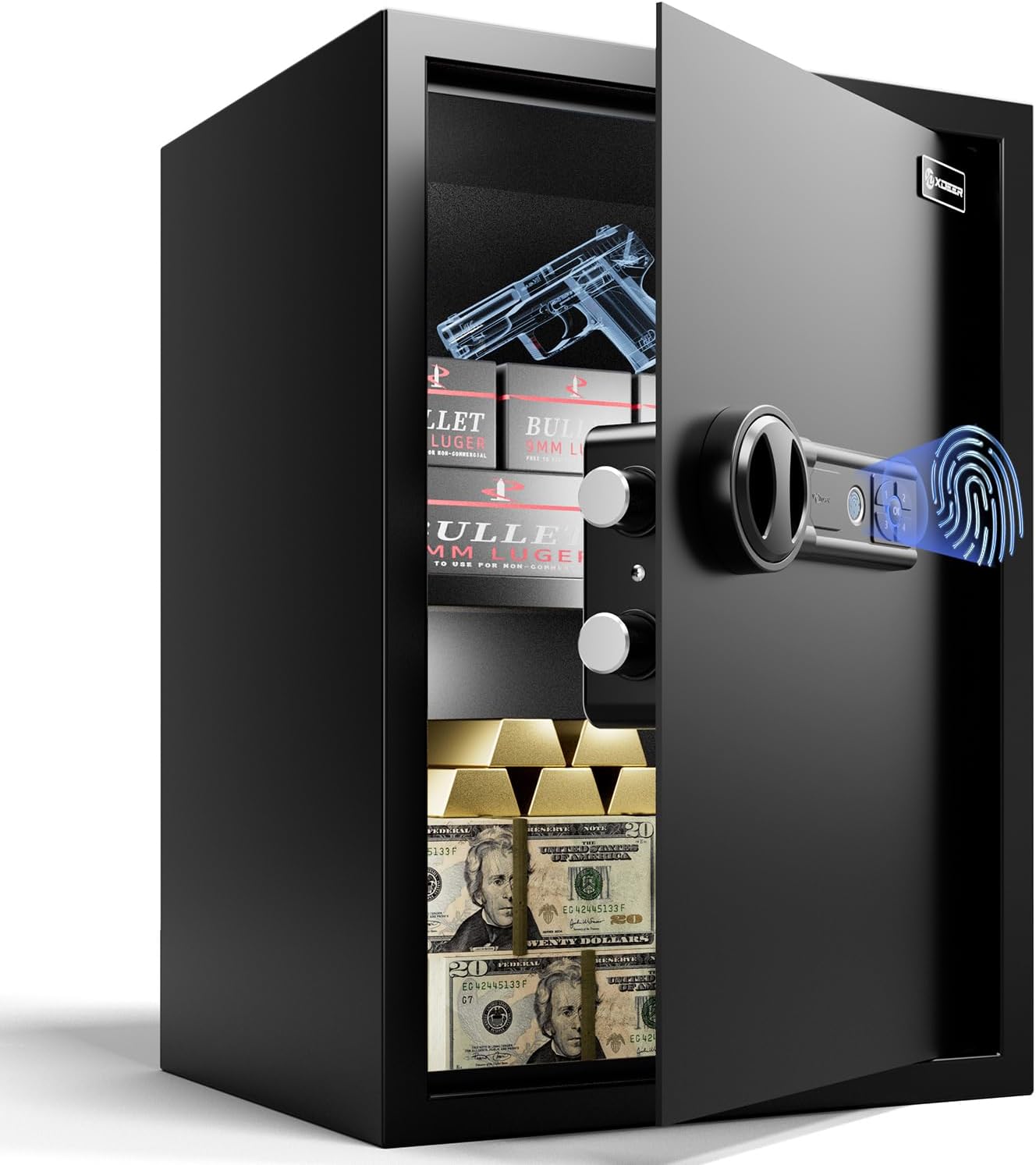 XDeer  Biometric Safe Lock Box Fingerprint Safe for withSilent Mode and LED Light Money safe for Home box Office and Kid