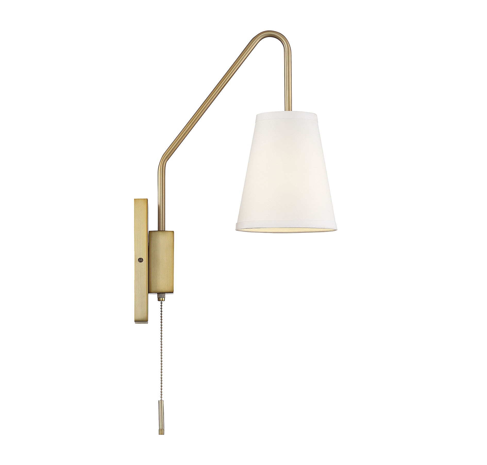 Owen Warm Brass Adjustable Arm Sconce with White Fabric Shade