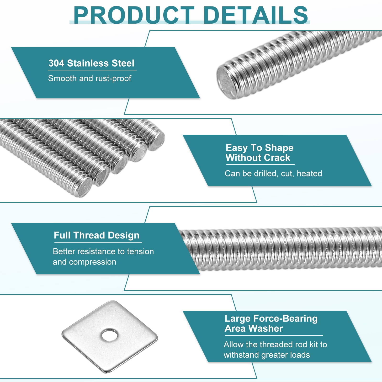 Unique Bargains 10pcs Fully Threaded Rod M4 x 15mm 304 Stainless Steel ...