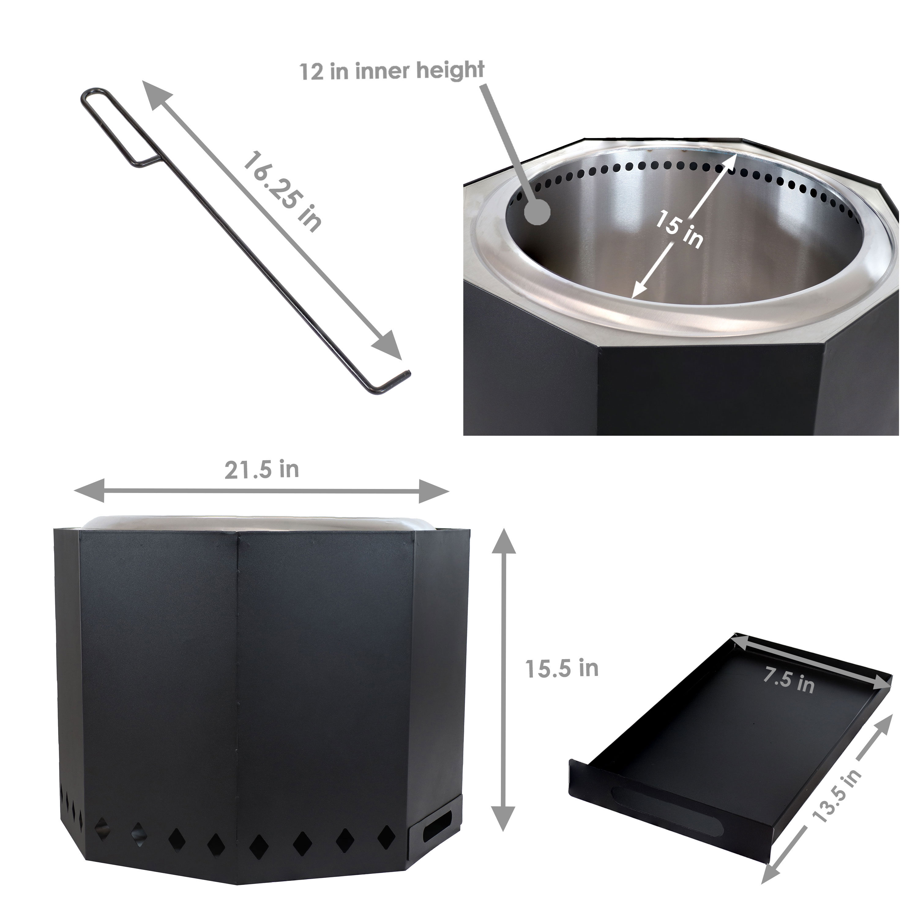 Sunnydaze Black Stainless Steel Smokeless Wood-Burning Fire Pit