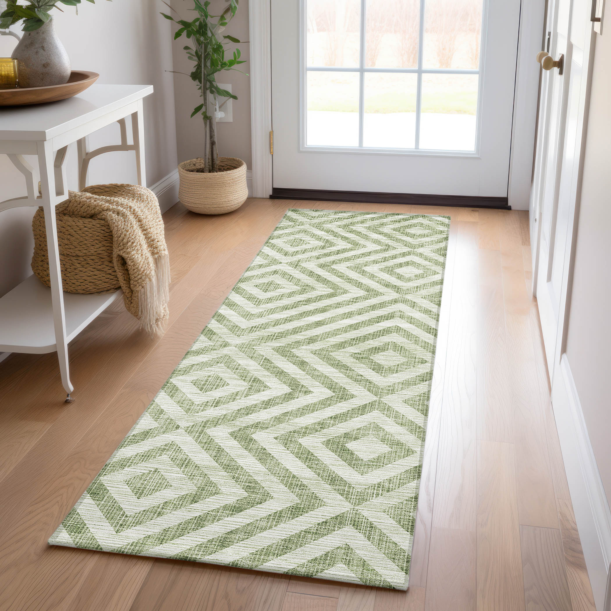 Addison Rugs ACN733GE2X8 Chantille ACN733GE 2 x 7 (ft) Polyester Green Rectangular Indoor/Outdoor Geometric Machine washable Area rug