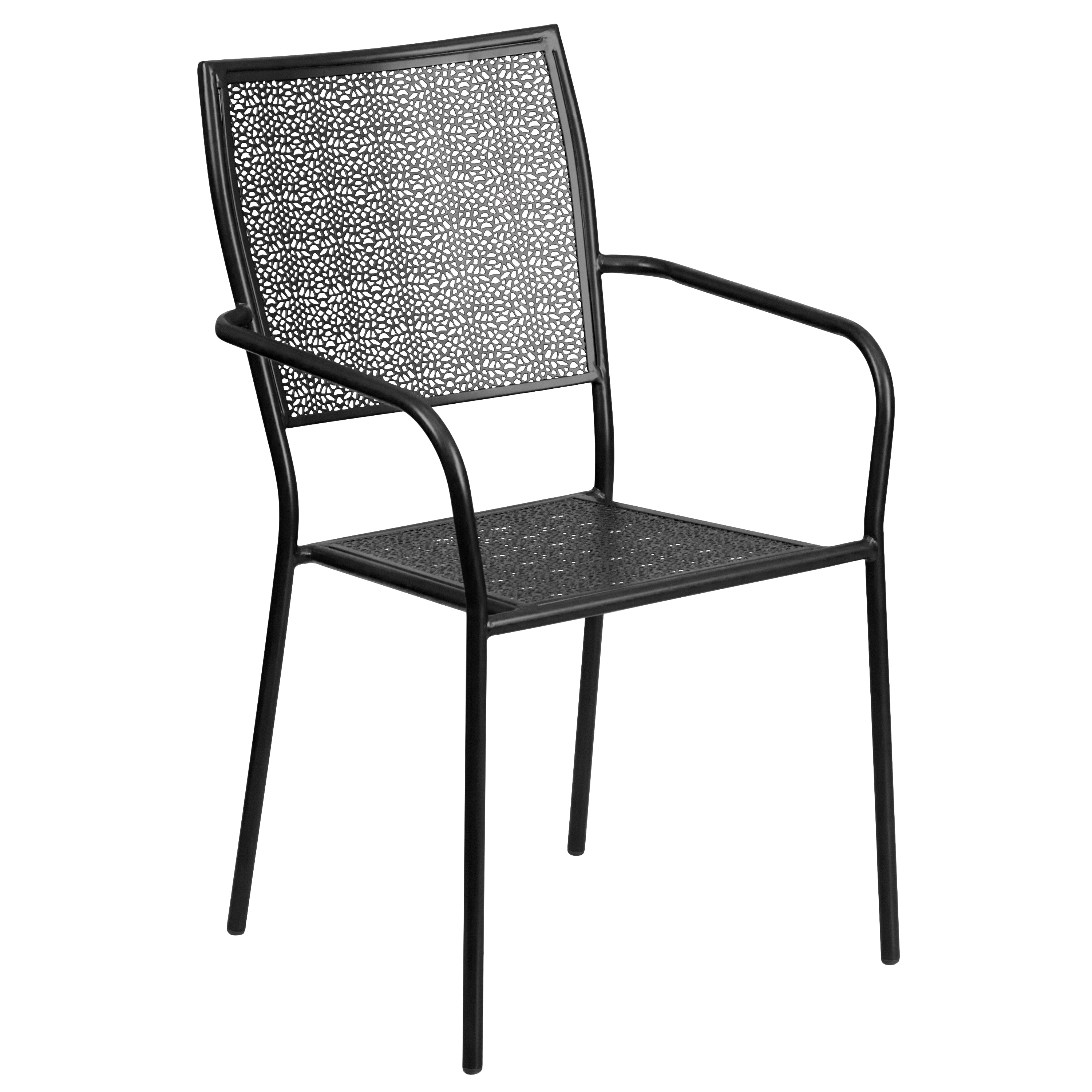 Black Steel Round Patio Dining Set with 4 Stackable Chairs