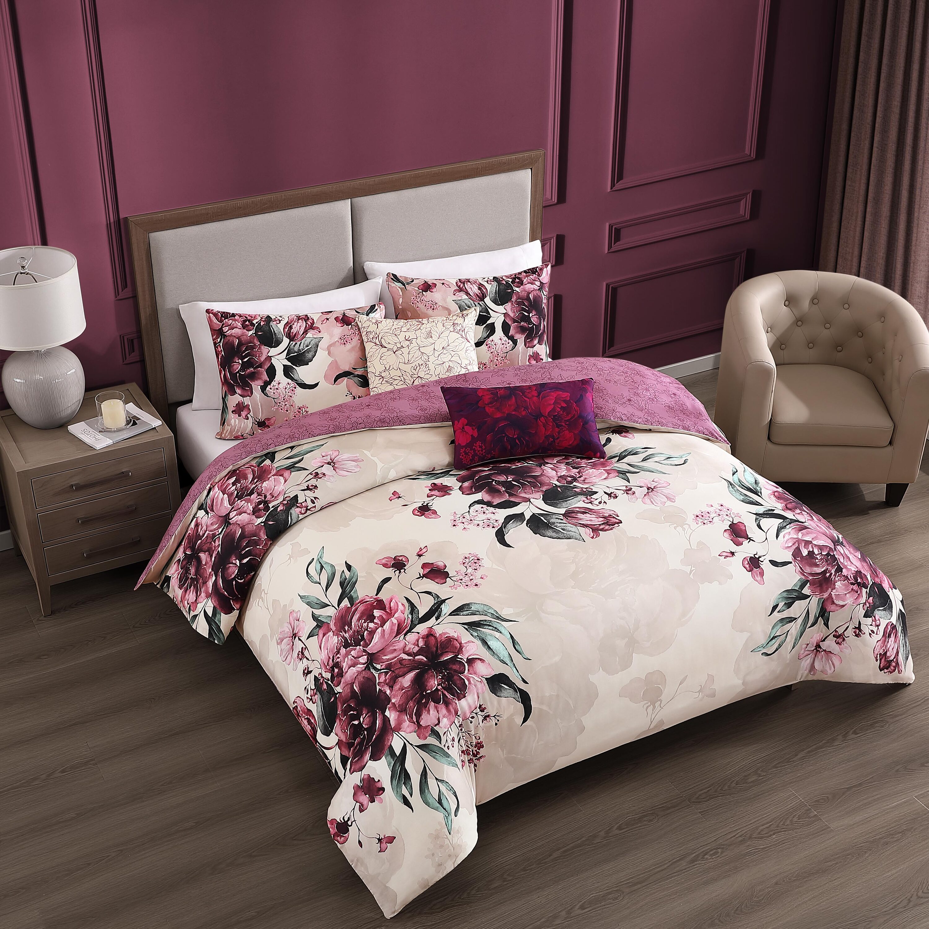 Plum Haze Queen Cotton Sateen Reversible Comforter Set