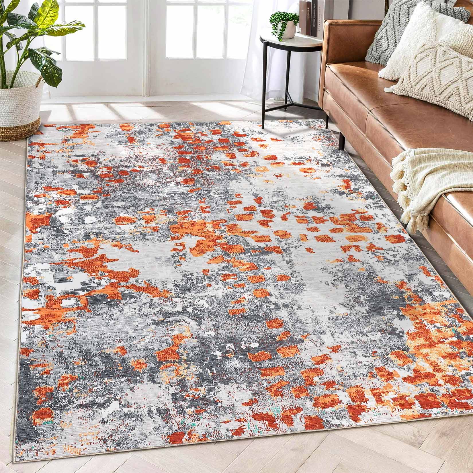 Garvee YXY-LO-PHO-11V4QPYT 4 x 6 (ft) Loomed Polyester Orange/Gray Rectangular Indoor Abstract Mid-Century Modern Machine washable Area rug