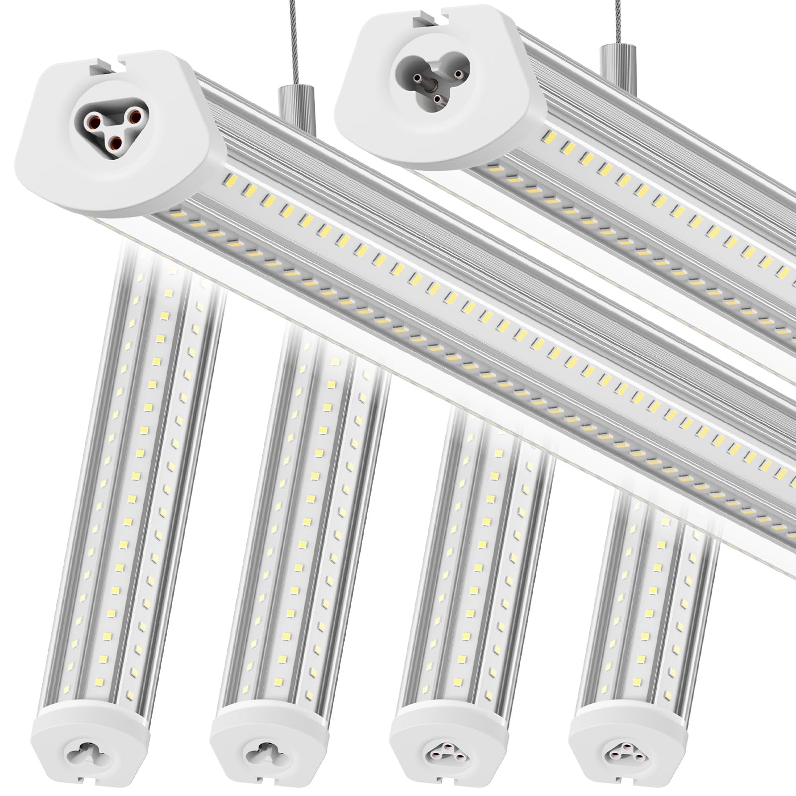 AOIZGMY  8 ft LED shop light 140 watt 17000 lumens 5000K daylight U shaped 3 row linkable hanging flush mount aluminum 6 pack silver