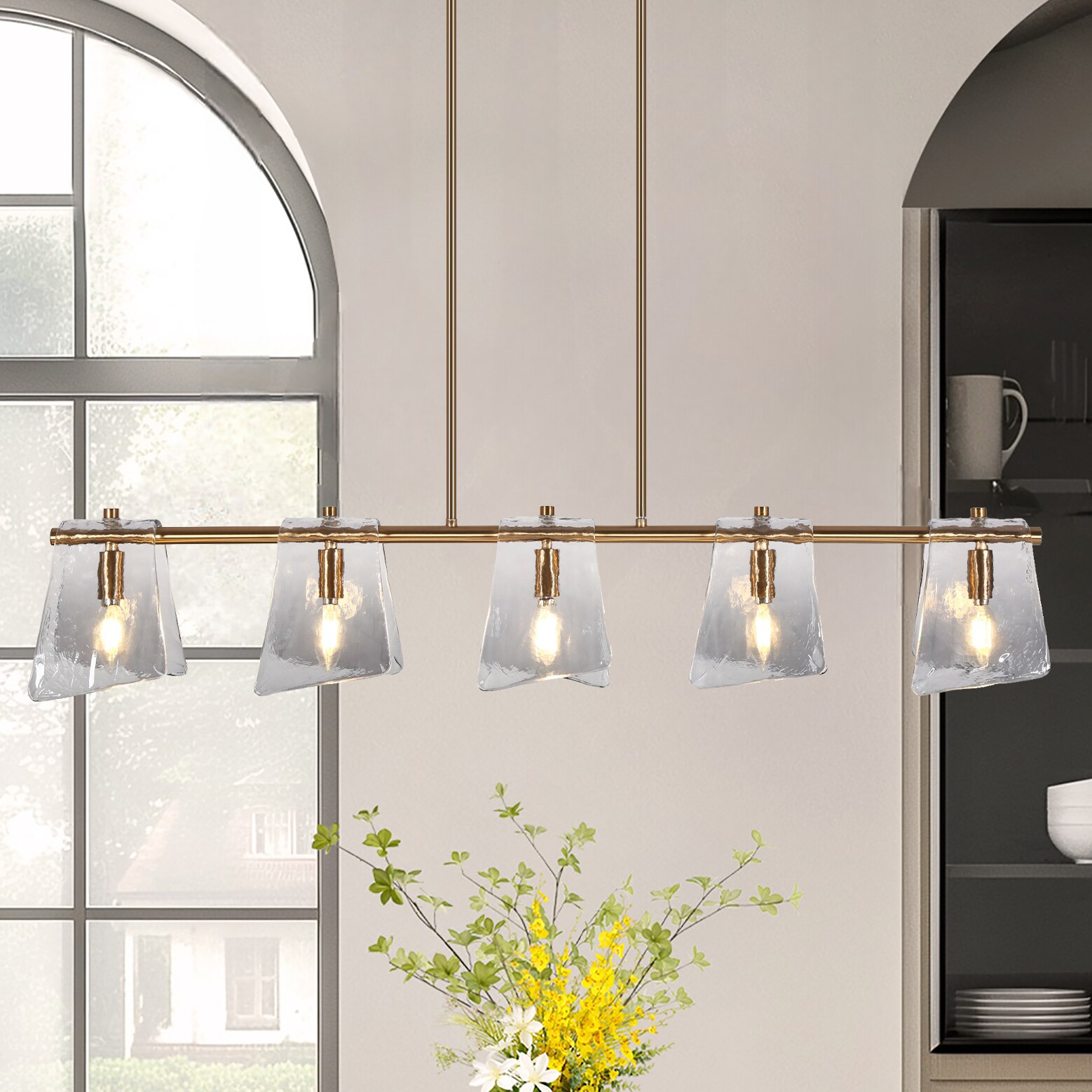 41.5" Gold and Smoky Gray Glass Linear Chandelier