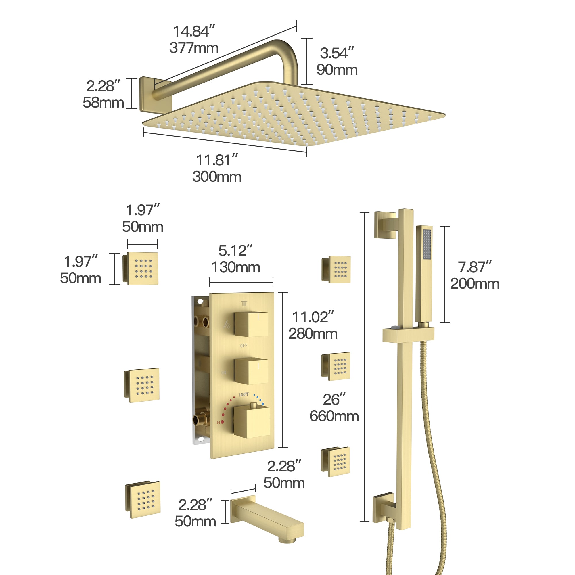 CASAINC CA-A4384-BG Showerhead-Bar-Panels - View #9