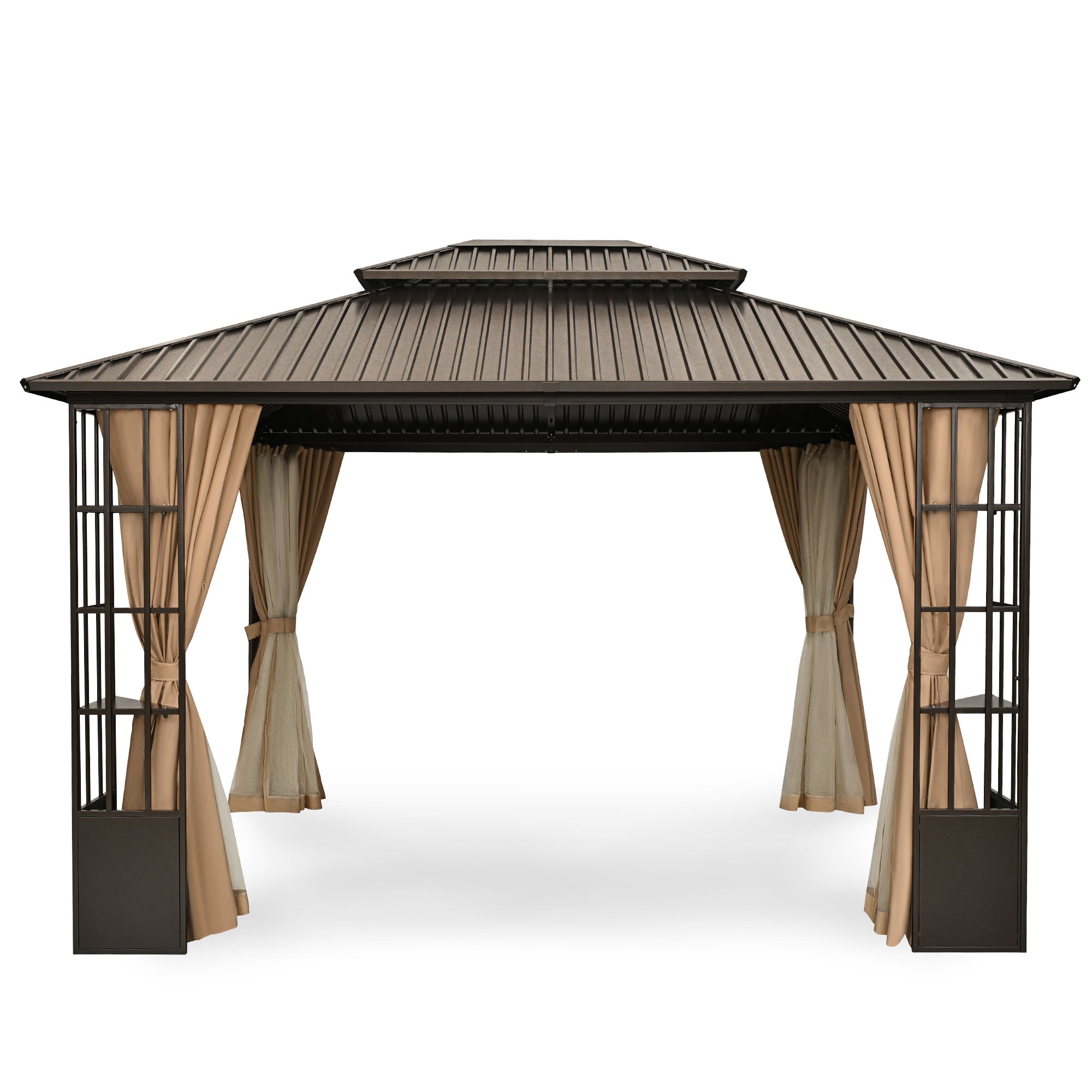  EL-ZPPFST-1012-Z-WL3 10-ft x 12-ft Brown Gazebo with Hardtop Roof (Screen Included)