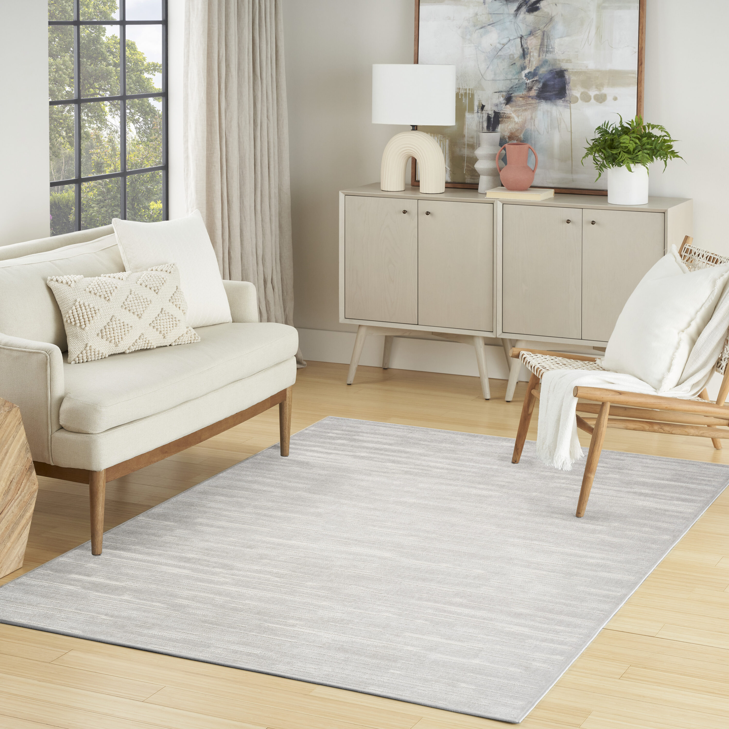 Nourison Home 099446984890 Casual 4 x 6 (ft) Polypropylene Light Grey Rectangular Indoor Abstract Area rug
