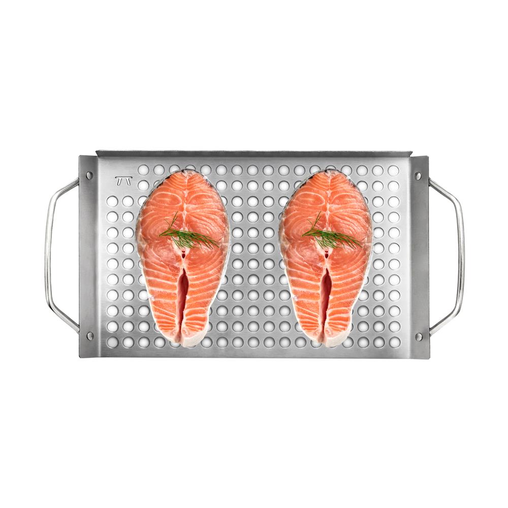 Extreme Salmon Heavy Duty Grill Pan, Stainless Steel Grill Topper BBQ Grill  Pan with Handles Vegetables Grill Basket Outdoor Grill Accessories