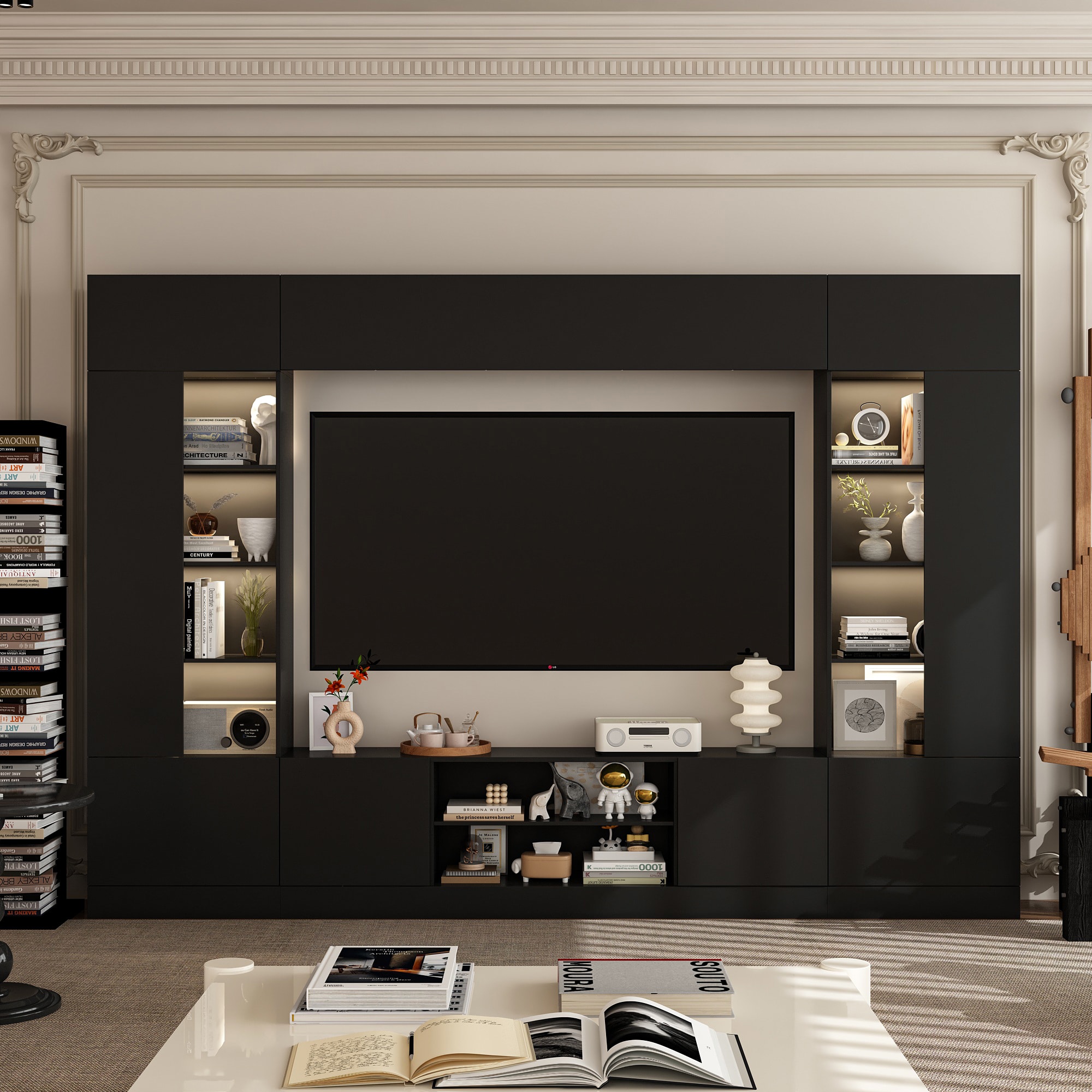 FUFU&GAGA KF020427-03+04 Modern/Contemporary Black TV cabinet Integrated TV Mount ( Accommodates TVs up to 65-in )