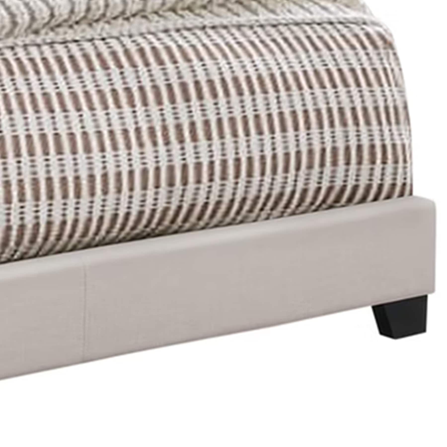 Ivory Upholstered Queen Platform Bed with Nailhead Trim and Wood Frame
