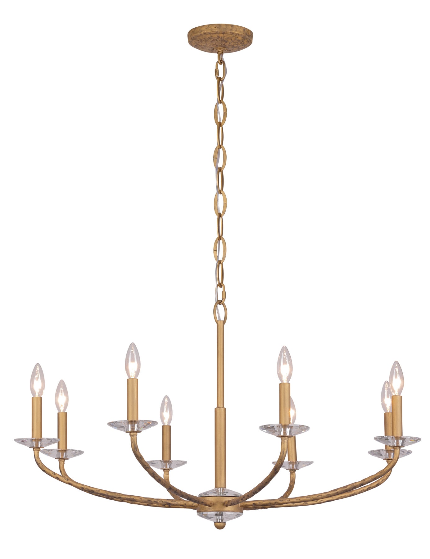 Ashen Gold 36" 8-Light Candle Style Chandelier with Crystal Accents