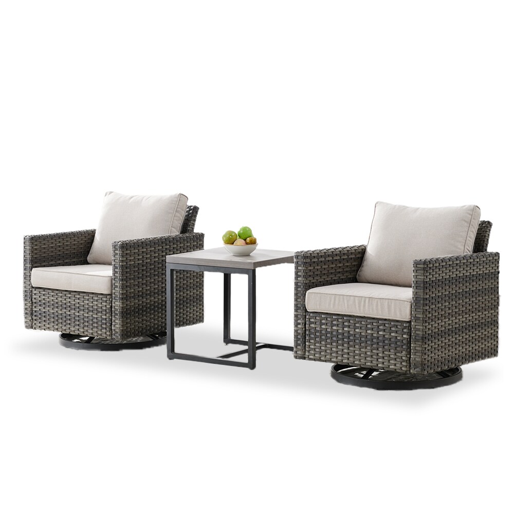 Rilyson FS069070-2 U-Feet Set of 2 Wicker Gray Wicker Frame Swivel rocker Rocking Chair with Multiple colors/finishes Beige Cushioned Seat