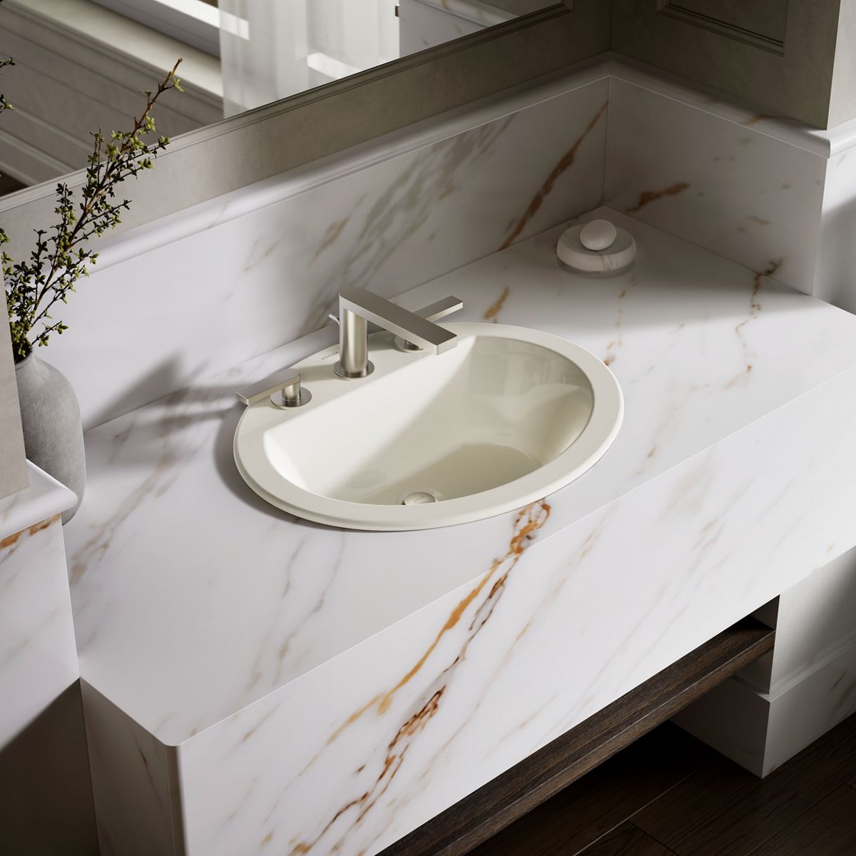 KOHLER 2699-8-96 Bryant Vitreous China 16.5-in Drop-in Oval Biscuit Bathroom Sink