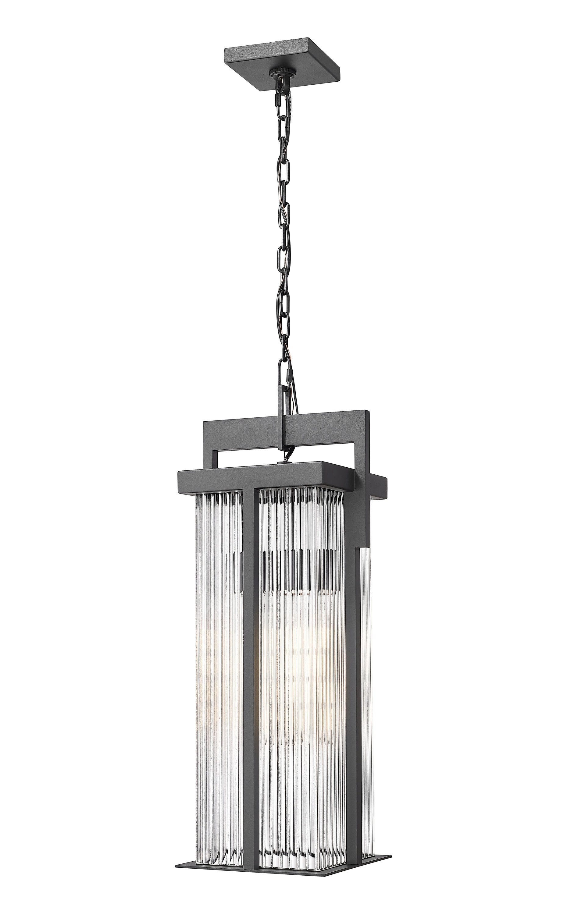 Z-Lite Fortis 9.25in Sand Black Fixture with Clear Ribbed Glass Shade
