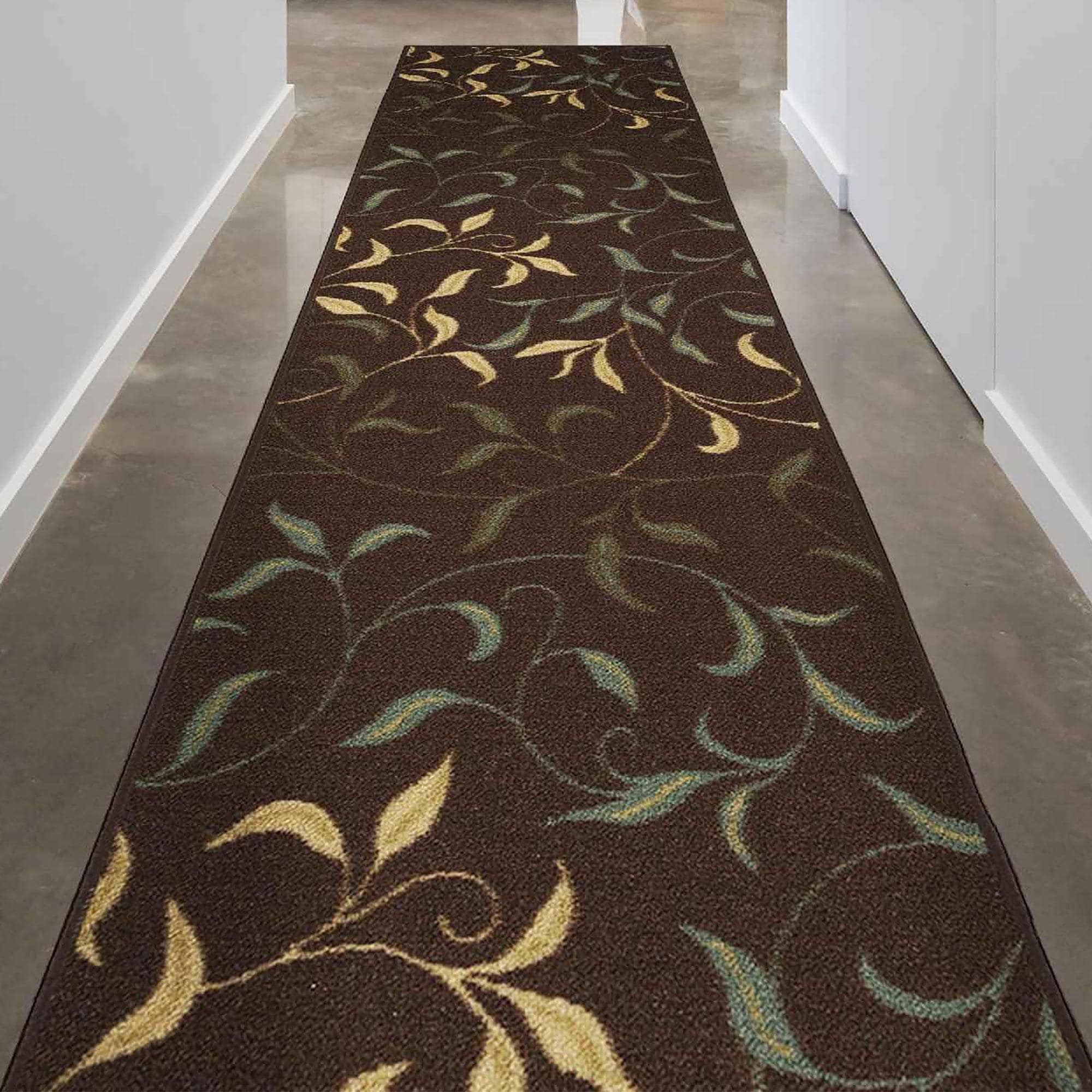 Ottomanson CLS3068-3X10 Leaves Rug For Hallway 3 x 10 (ft) Loomed Nylon Brown Rectangular Indoor Floral/Botanical Runner rug