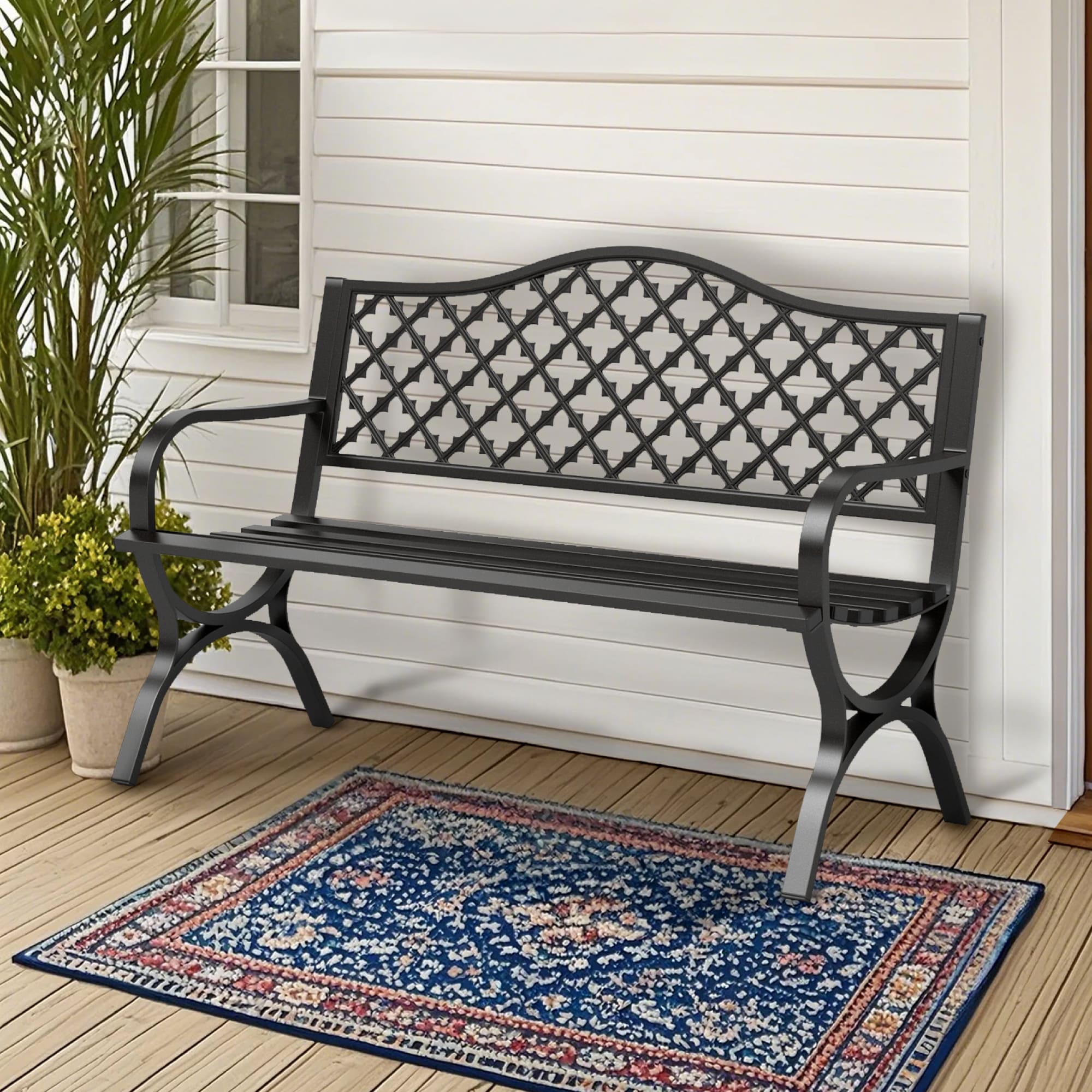 Sunshine Valley PV-465 Outdoor Bench 50-in W x 33.3-in H Black Steel Garden Bench