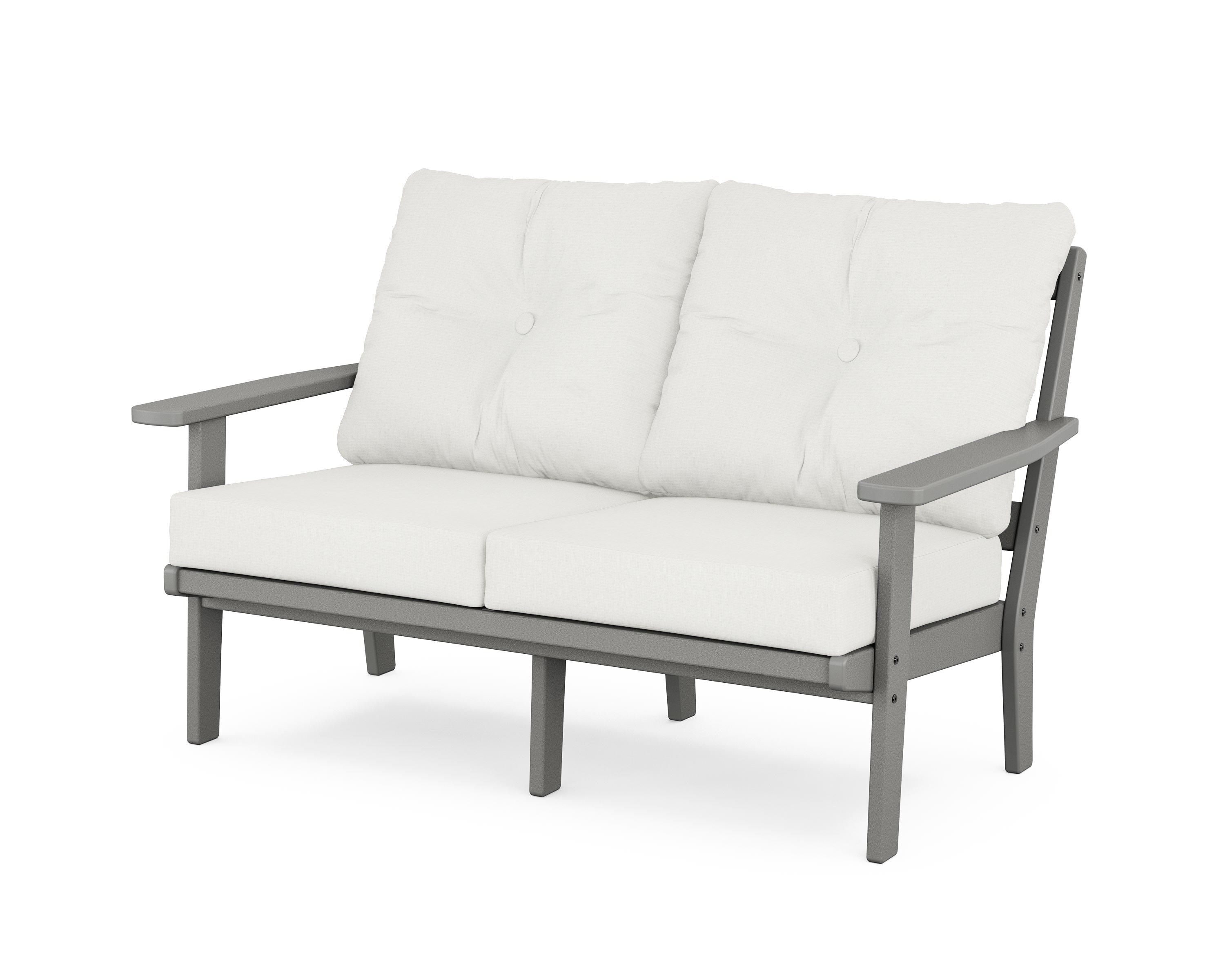 POLYWOOD 4462-GY152939 Prairie Outdoor Loveseat with White Cushions and Plastic Frame
