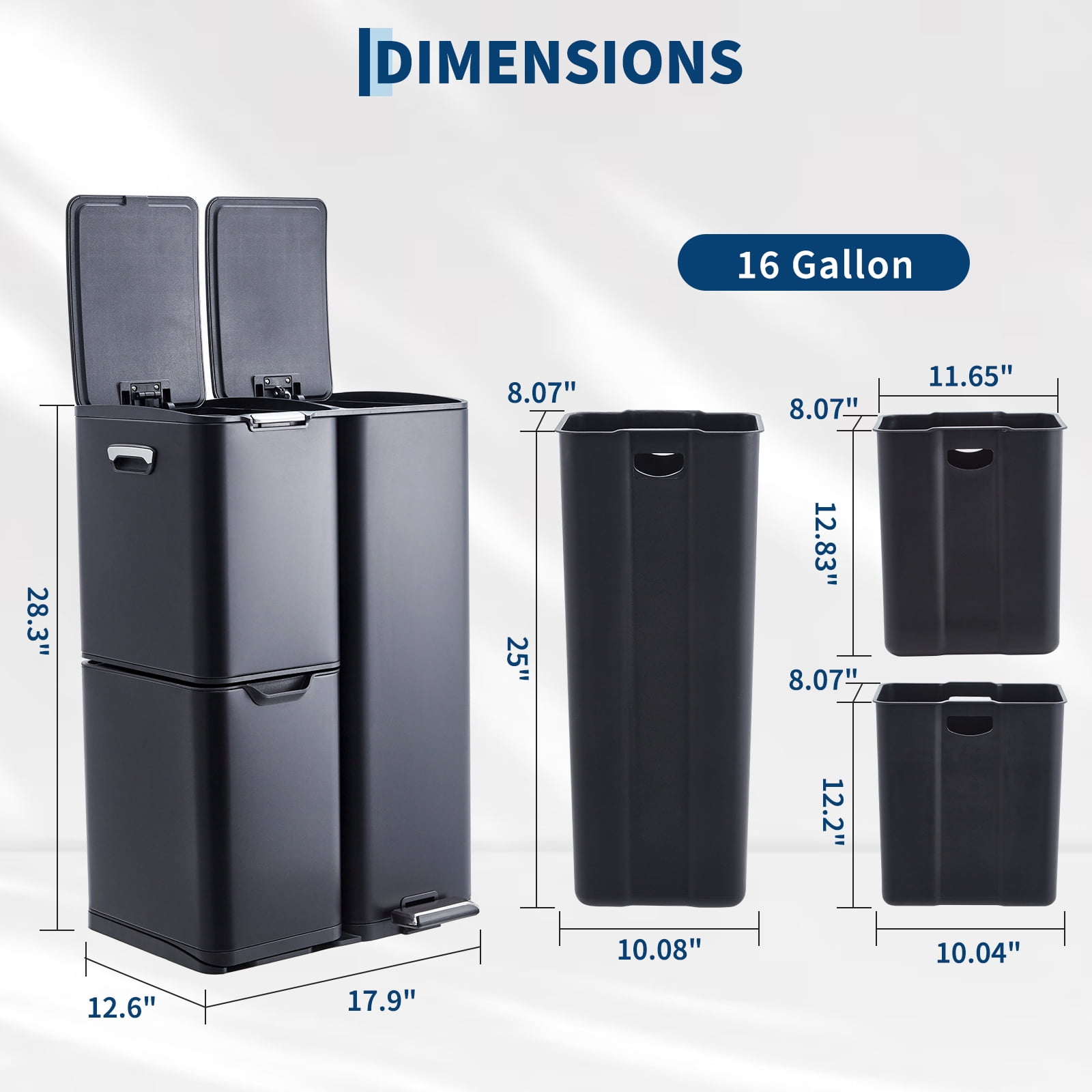 GAOMON 16 Gallon Triple Compartment Kitchen Trash Recycling Bin ...