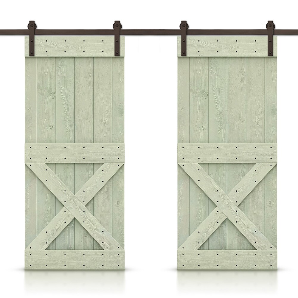 CALHOME CN+(2)AB-79+11-24LG 48-in x 84-in Sage Green Stained Wood Solid core Double Barn Door (Hardware Included)
