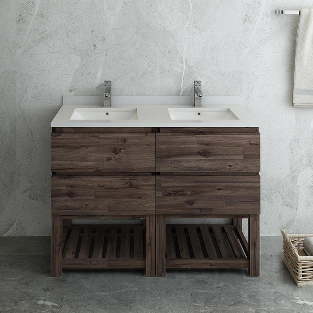 Acacia Wood 46" Freestanding Double Sink Bathroom Vanity Base