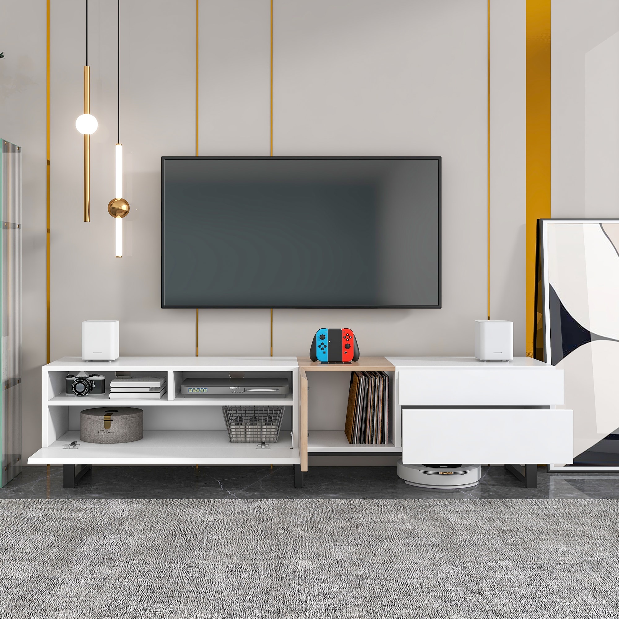 JIMSMAISON JMMRSTS03-W Modern/Contemporary White TV stand ( Accommodates TVs up to 80-in )