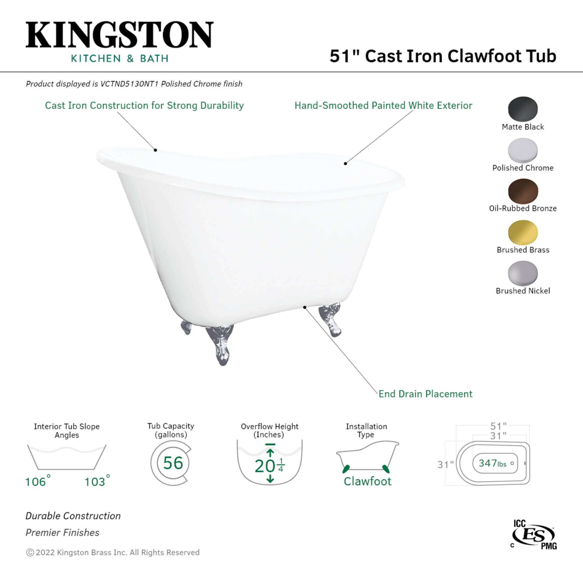 Kingston Brass WLVCTND5130NT0 bathtubs - View #3