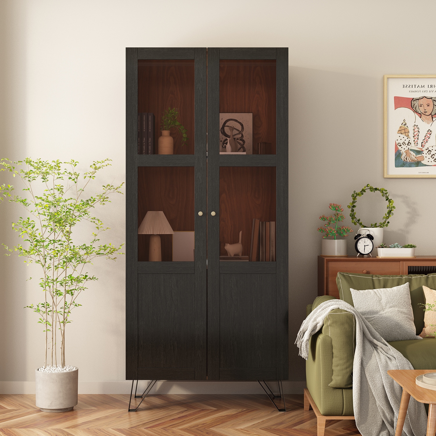 FUFU&GAGA LJY-WZ0177-01 Brown MDF 3 -Shelf Bookcase with Doors ( 31.5-in W x 70.7-in H x 15.9-in D ) Unfinished