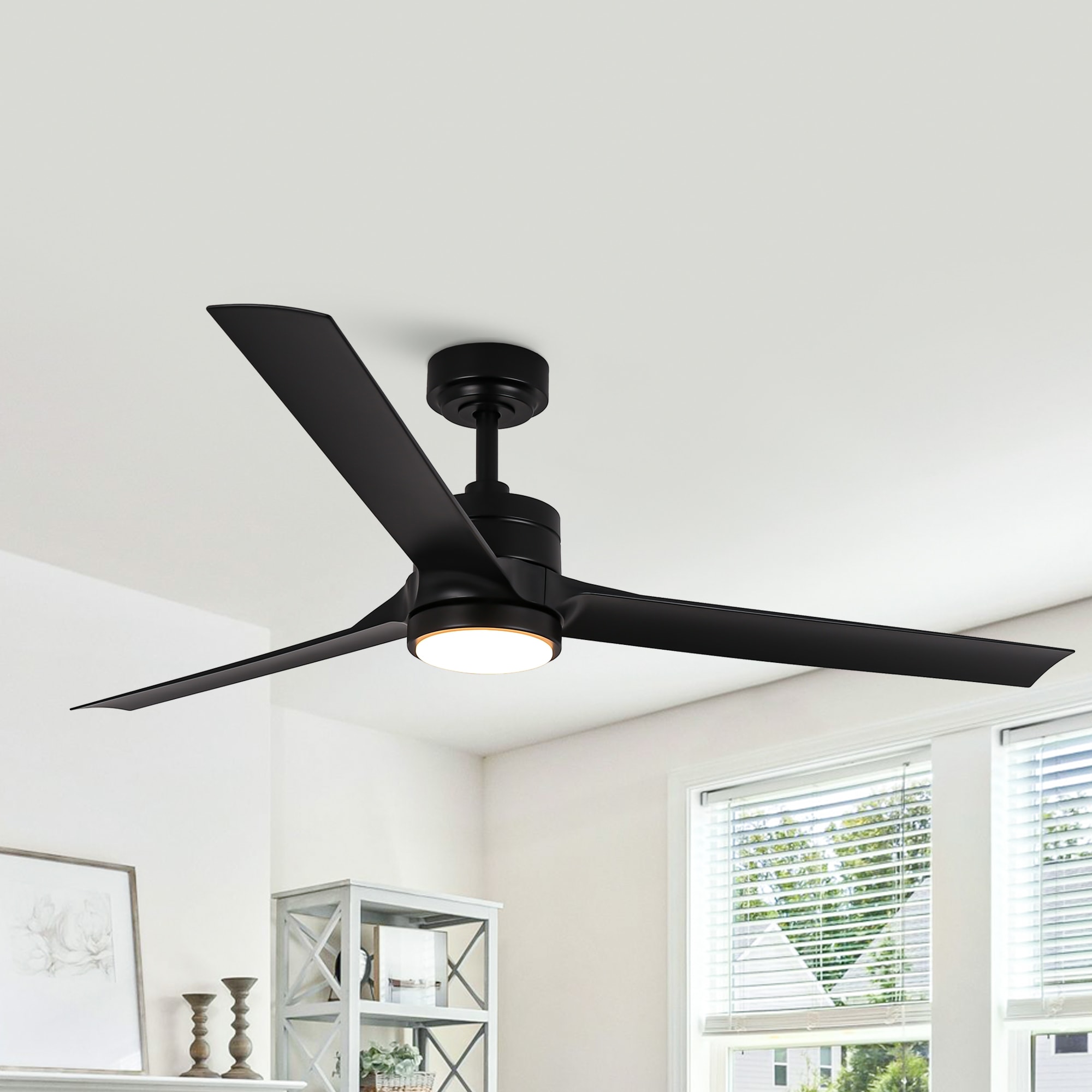 VACZON 60-in Integrated LED Matte Black with Black Blades Propeller Ceiling Fan With Light and Remote ( 3 -Blade )