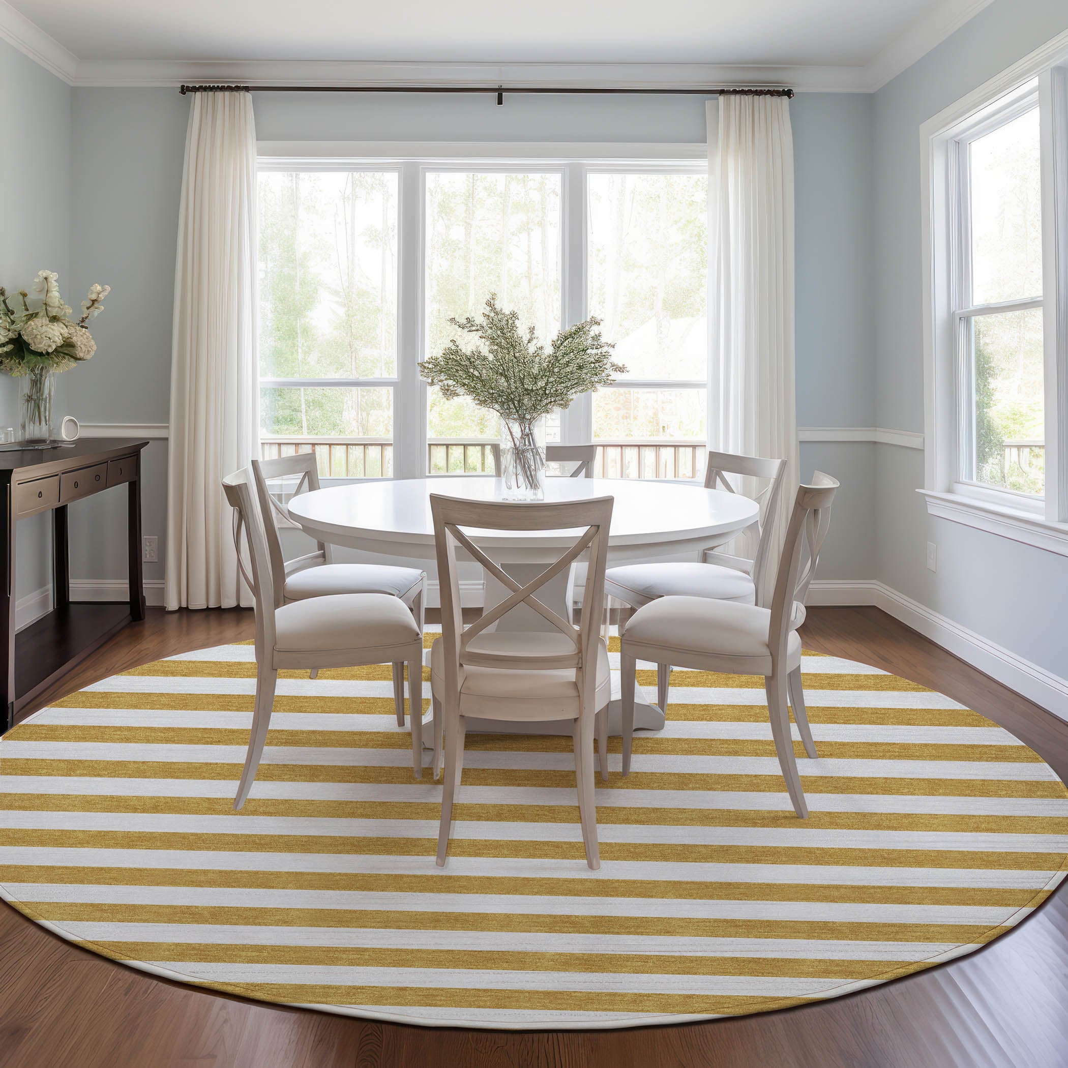 Addison Rugs ACN528GO8RO Chantille ACN528GO 8 x 8 (ft) Polyester Gold Round Indoor/Outdoor Stripe Machine washable Area rug