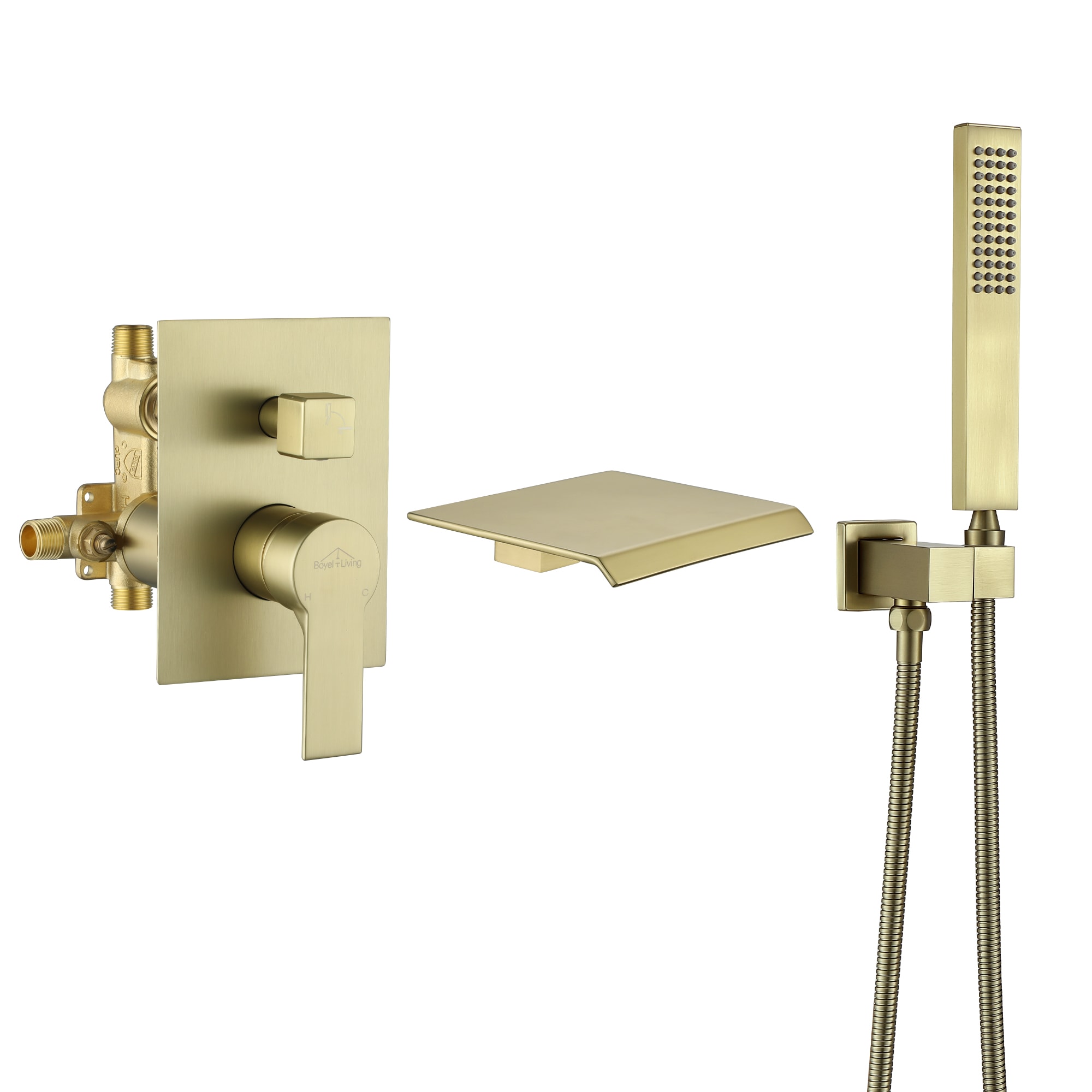 Clihome CSMD-880-21BG Brushed Gold 1-handle Wall-mount Waterfall Bathtub Faucet with Hand Shower ( Valve Included )