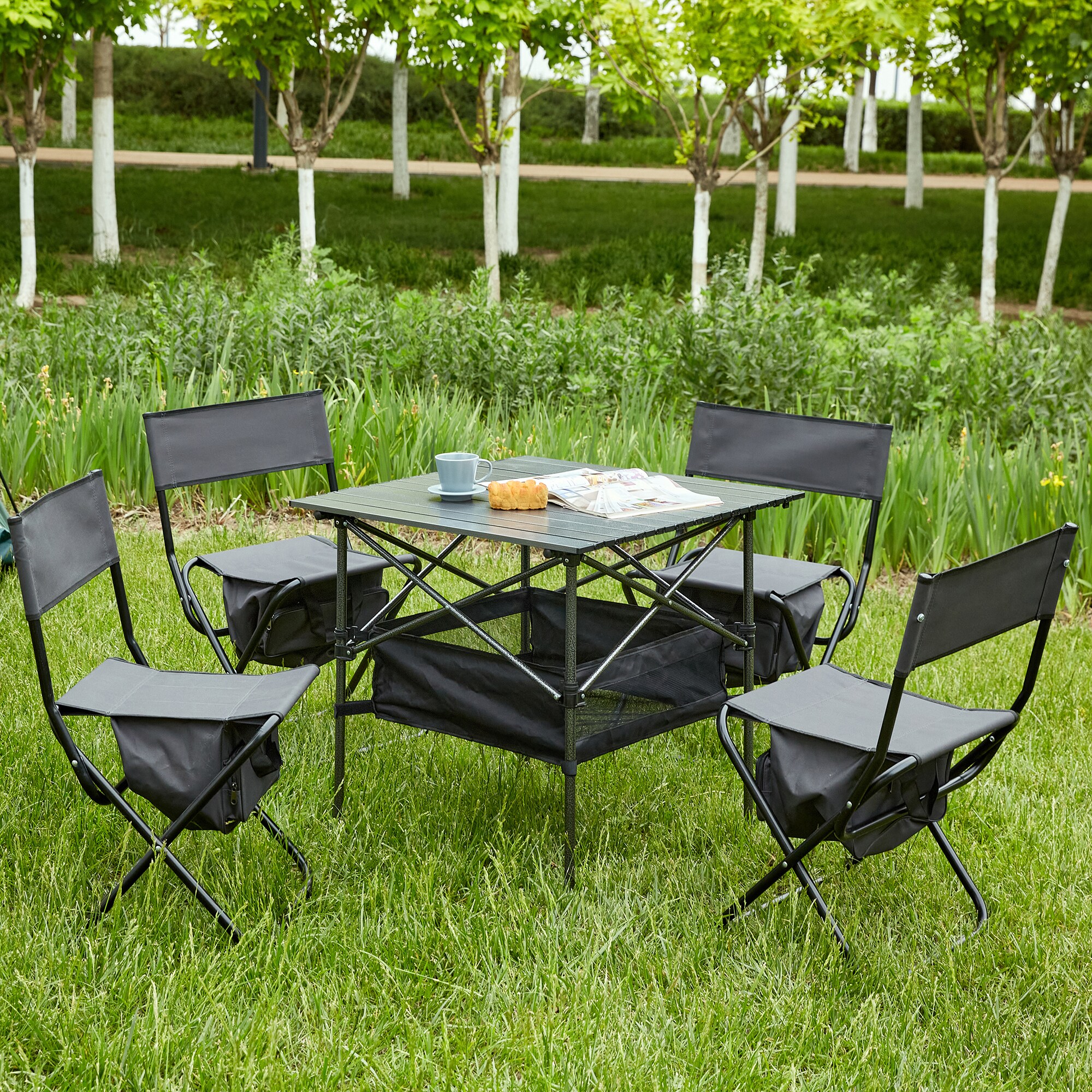 HONGGE QLLSHG012 5-Piece Folding Table and Chairs Set with Steel Frame