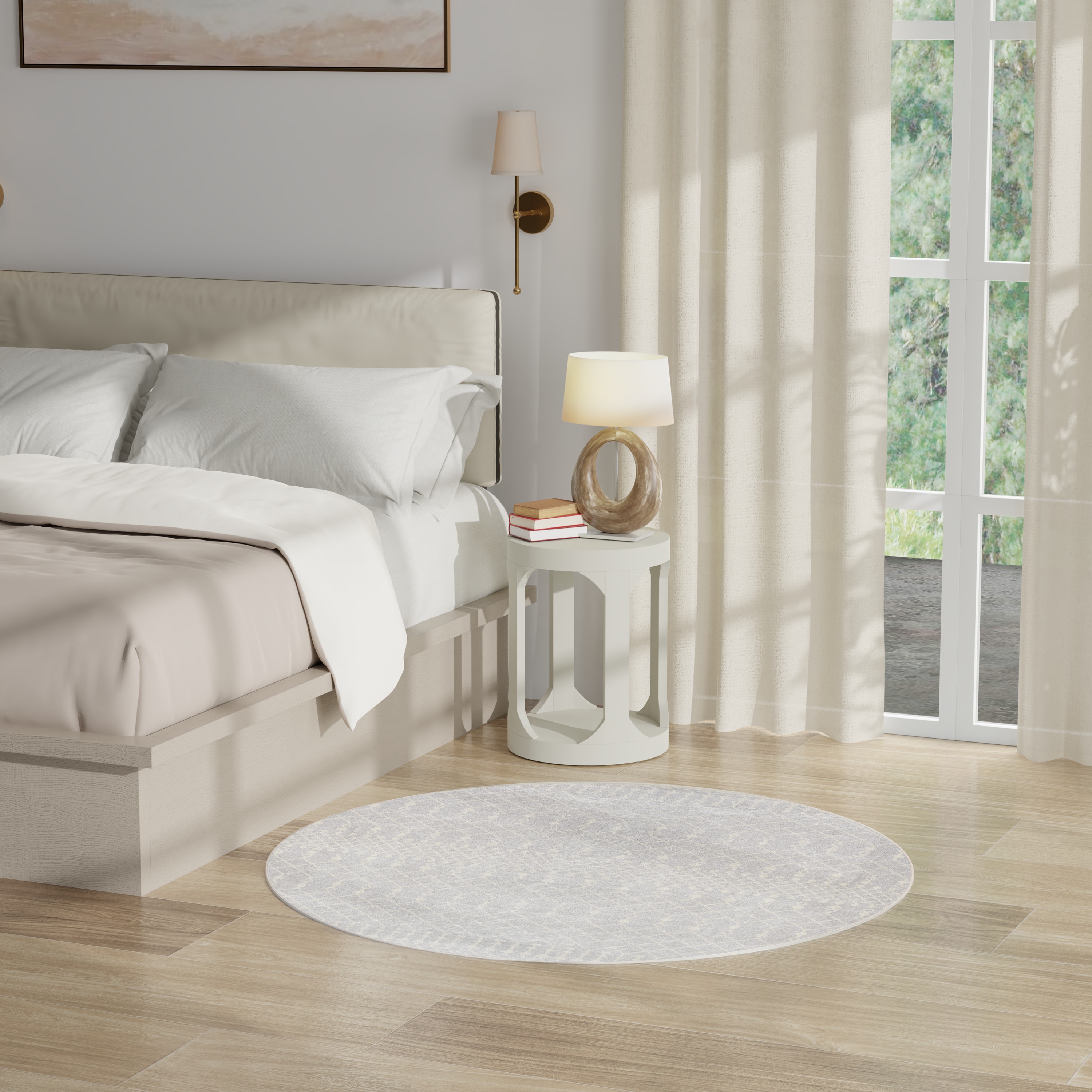 Nourison Home 099446979292 Astra Machine Washable 4 x 4 (ft) Loomed Polyester Grey Round Indoor Geometric Bohemian/Eclectic Machine washable Area rug