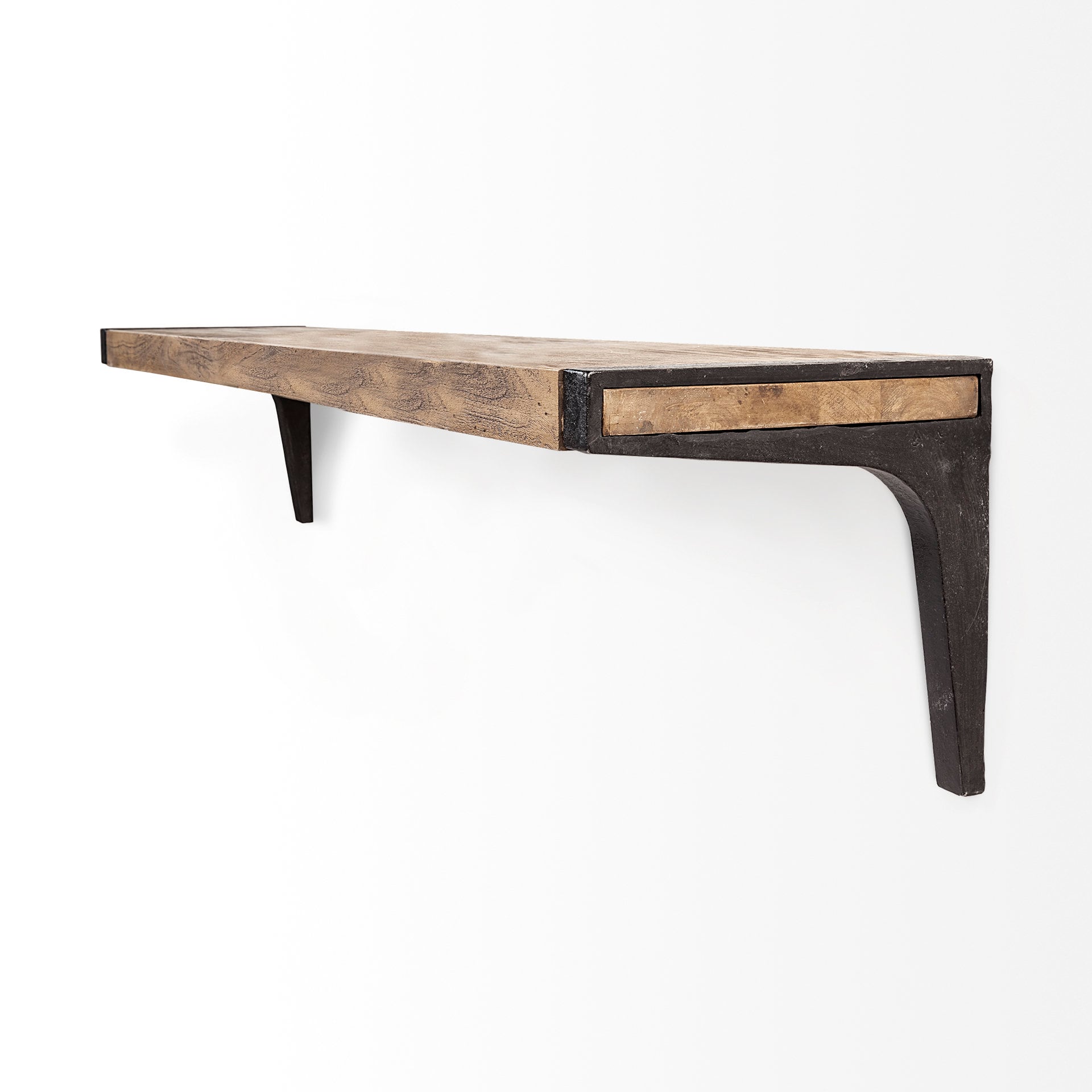 Dion Large Brown Wood and Iron Wall Shelf