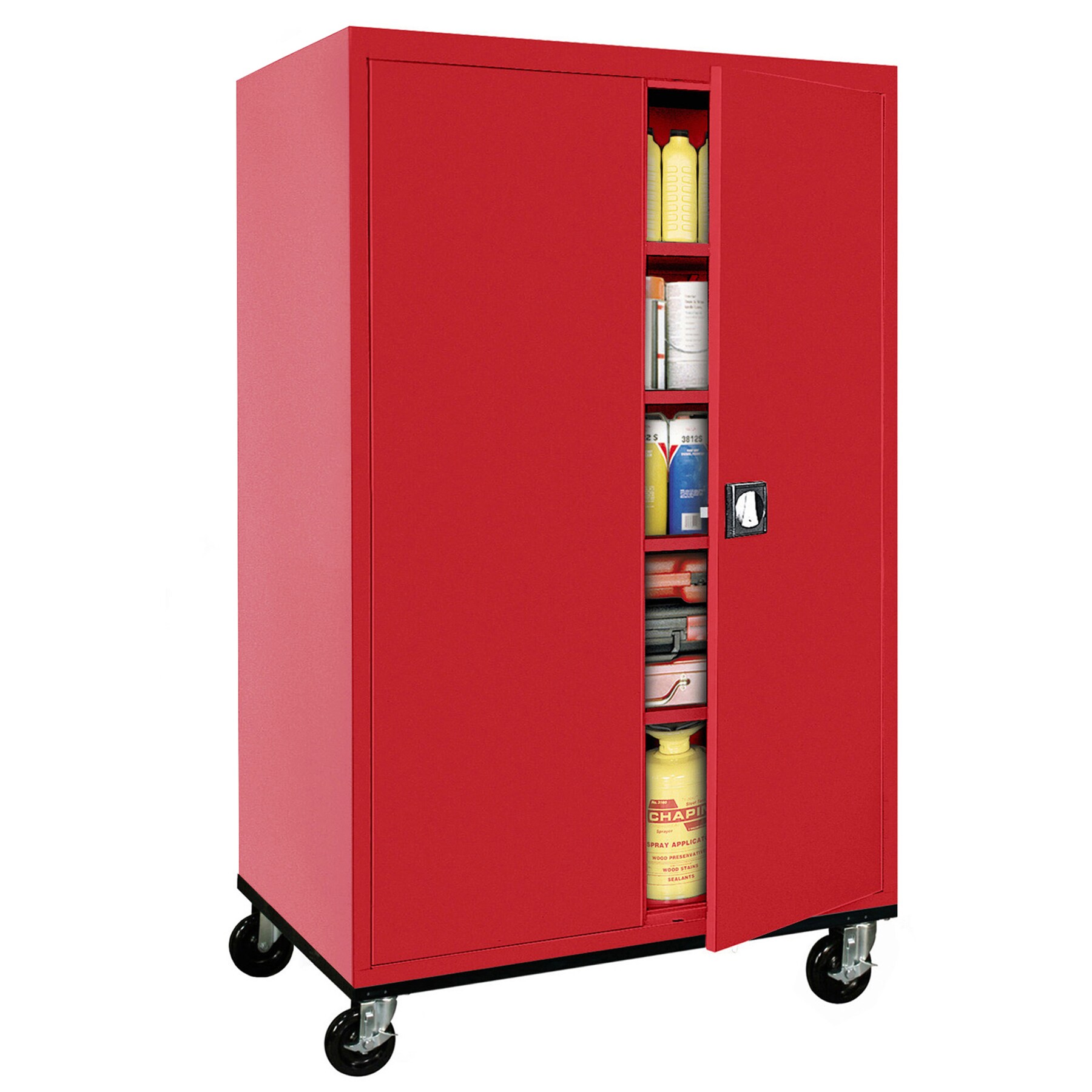 Red Lockable Freestanding Office Cabinet with Adjustable Shelving