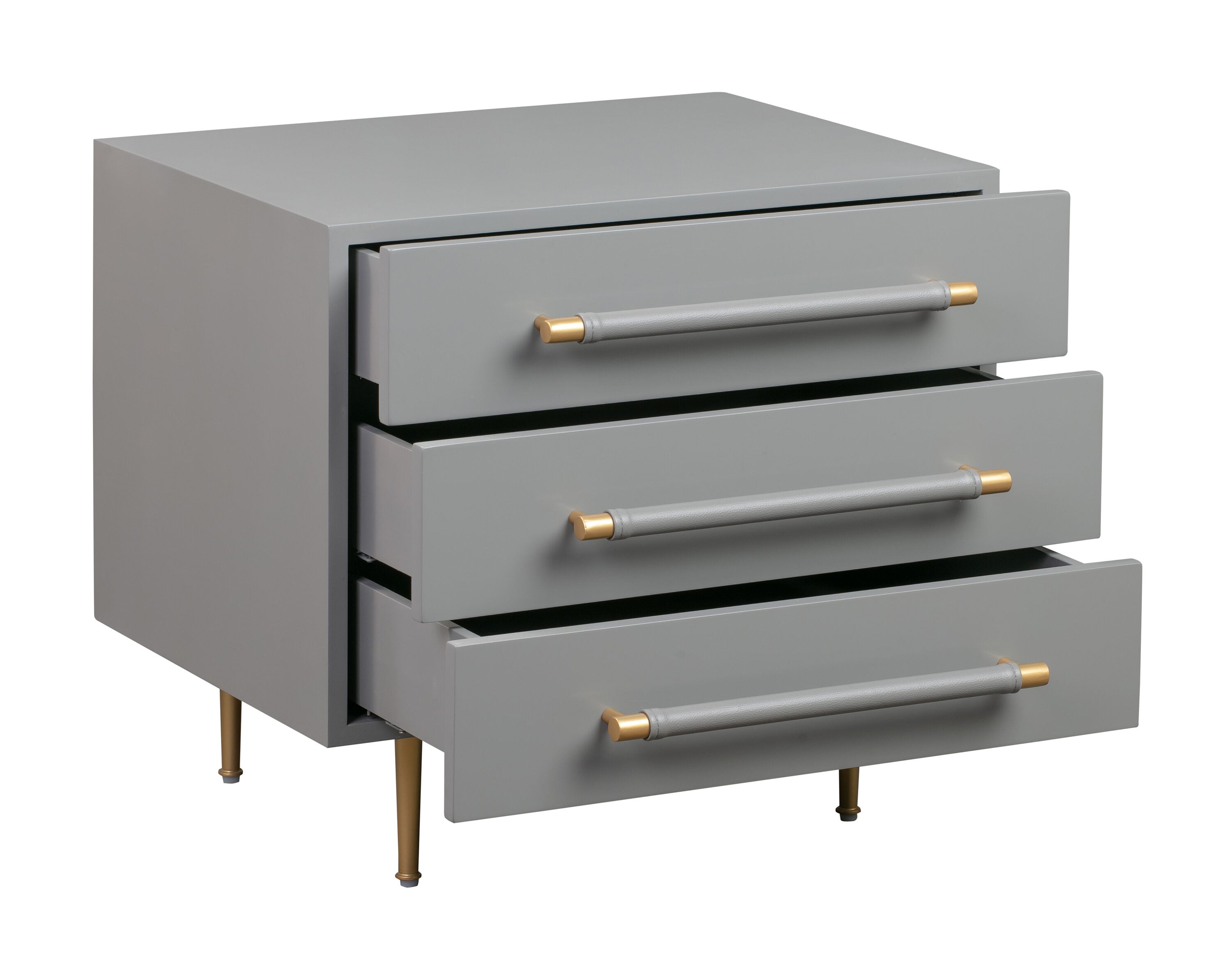 Gray 3-Drawer Nightstand with Brass Accents