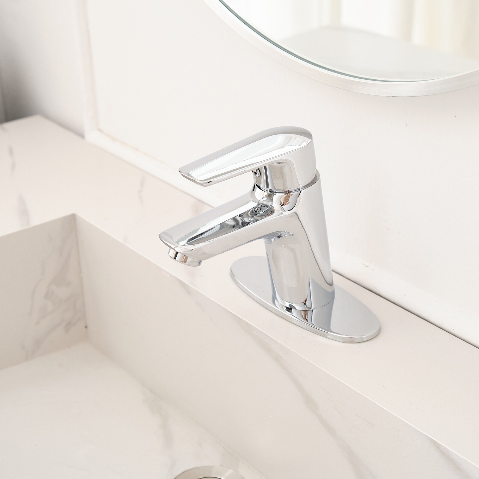 BWE Polished Chrome Single Hole 1-Handle Bathroom Sink Faucet With Deck ...