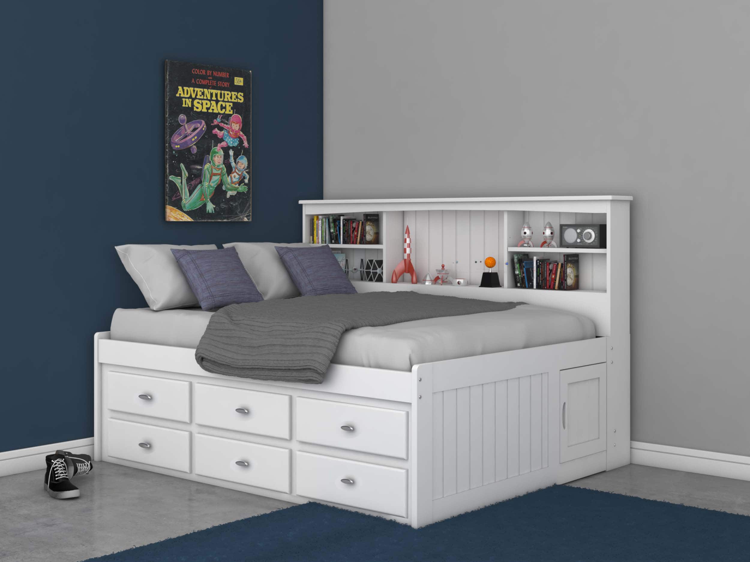 OSHOME 80223K6-22 Casual White Full Wood Daybed Bed with Storage