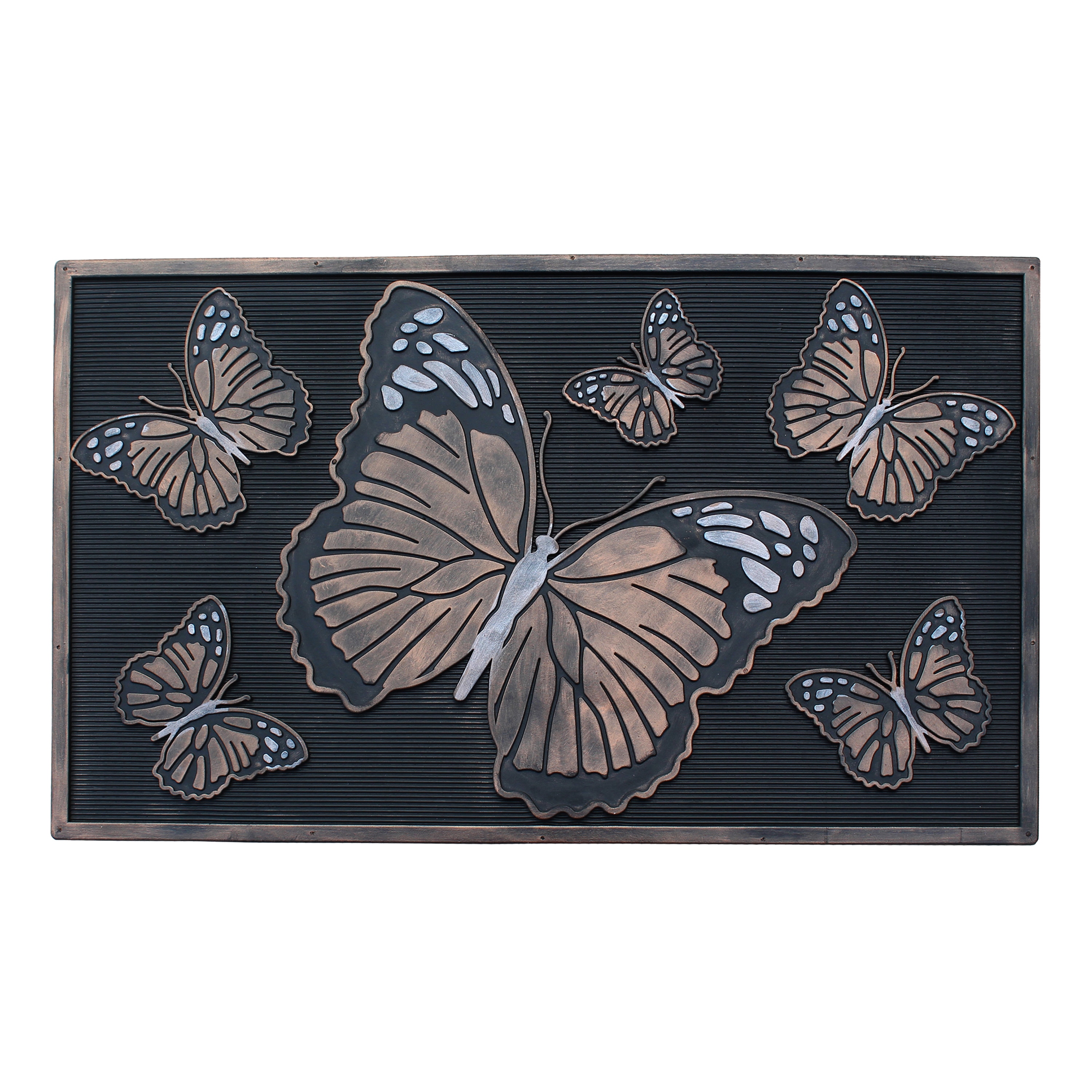 A1 Home Collections  Rubber Welcome Doormat for Outdoor and Indoor Entrance Non-Slip Backing Front Door Mat for High Traffic Areas Fun Designed Entry Mat 18-in x 30-in Butterflies Copper
